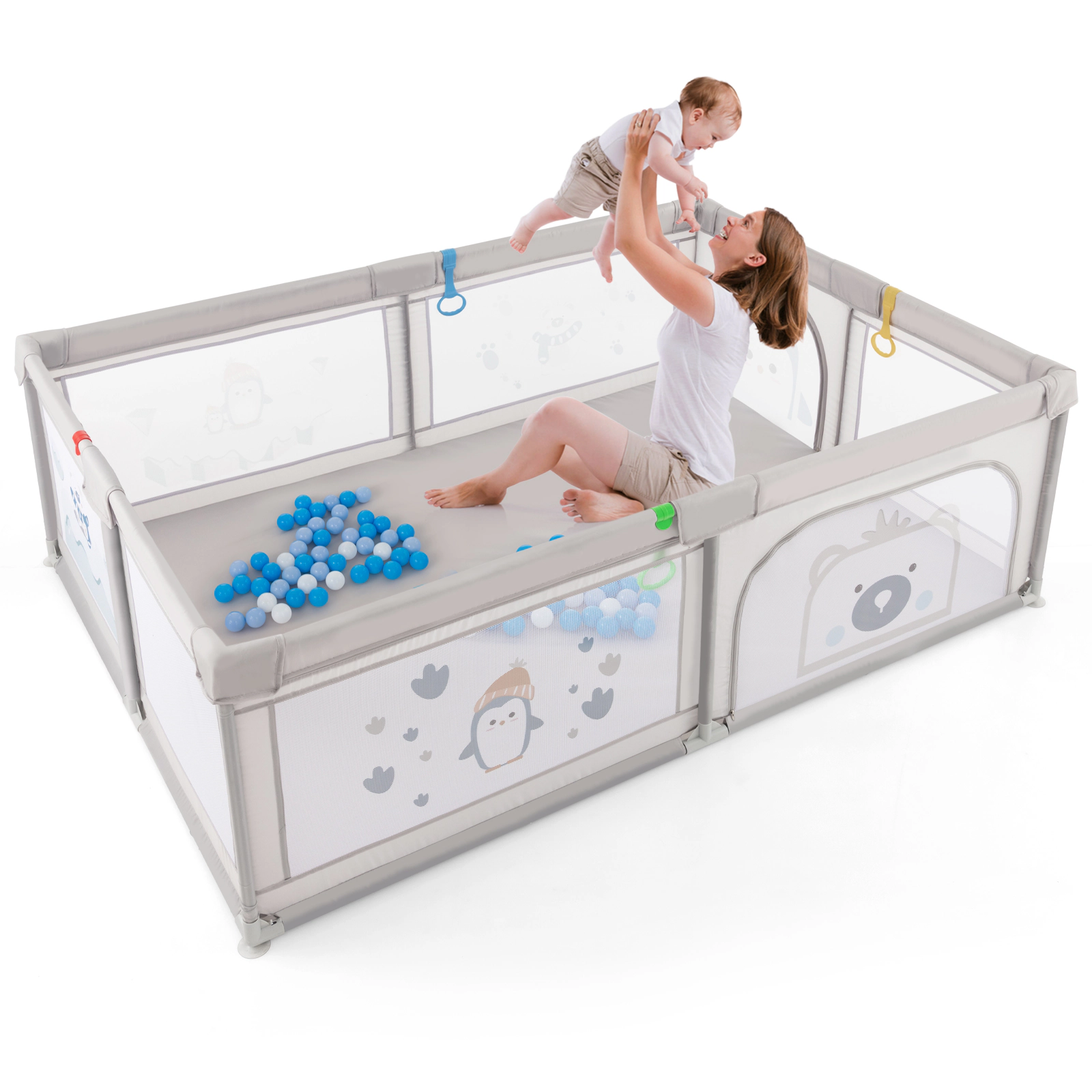 Slickblue Extra Large Toddler Play Yard with Pull Rings