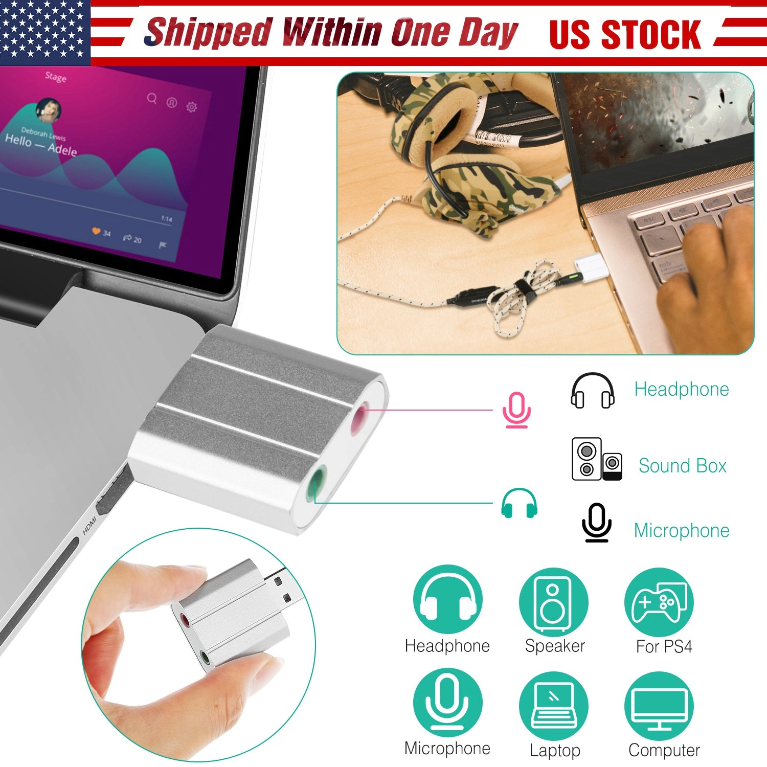GBruno USB Audio Adapter External Stereo Sound Card