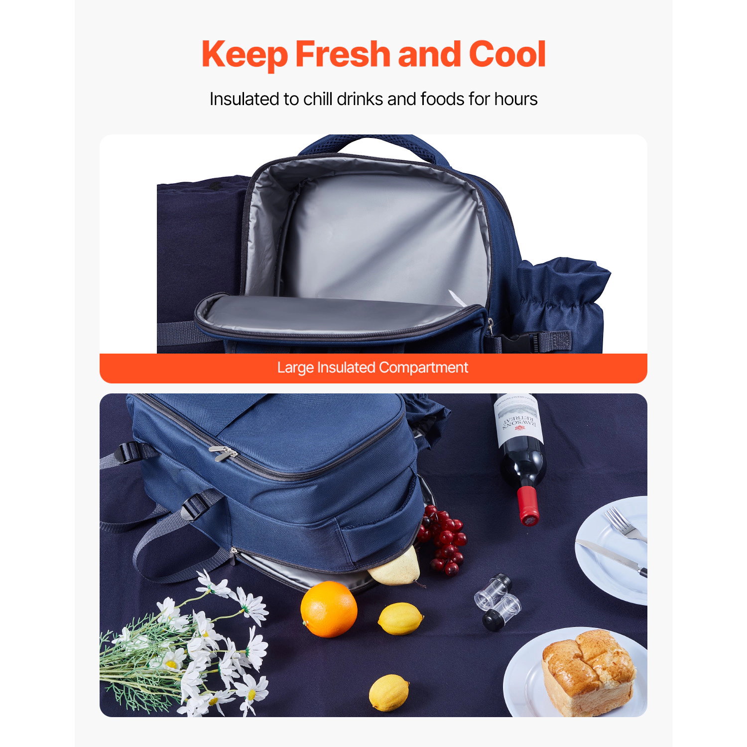 HONGGE Picnic Backpack Beach Bag with Insulated Cooler Compartment Detachable Bottle/Wine Holder