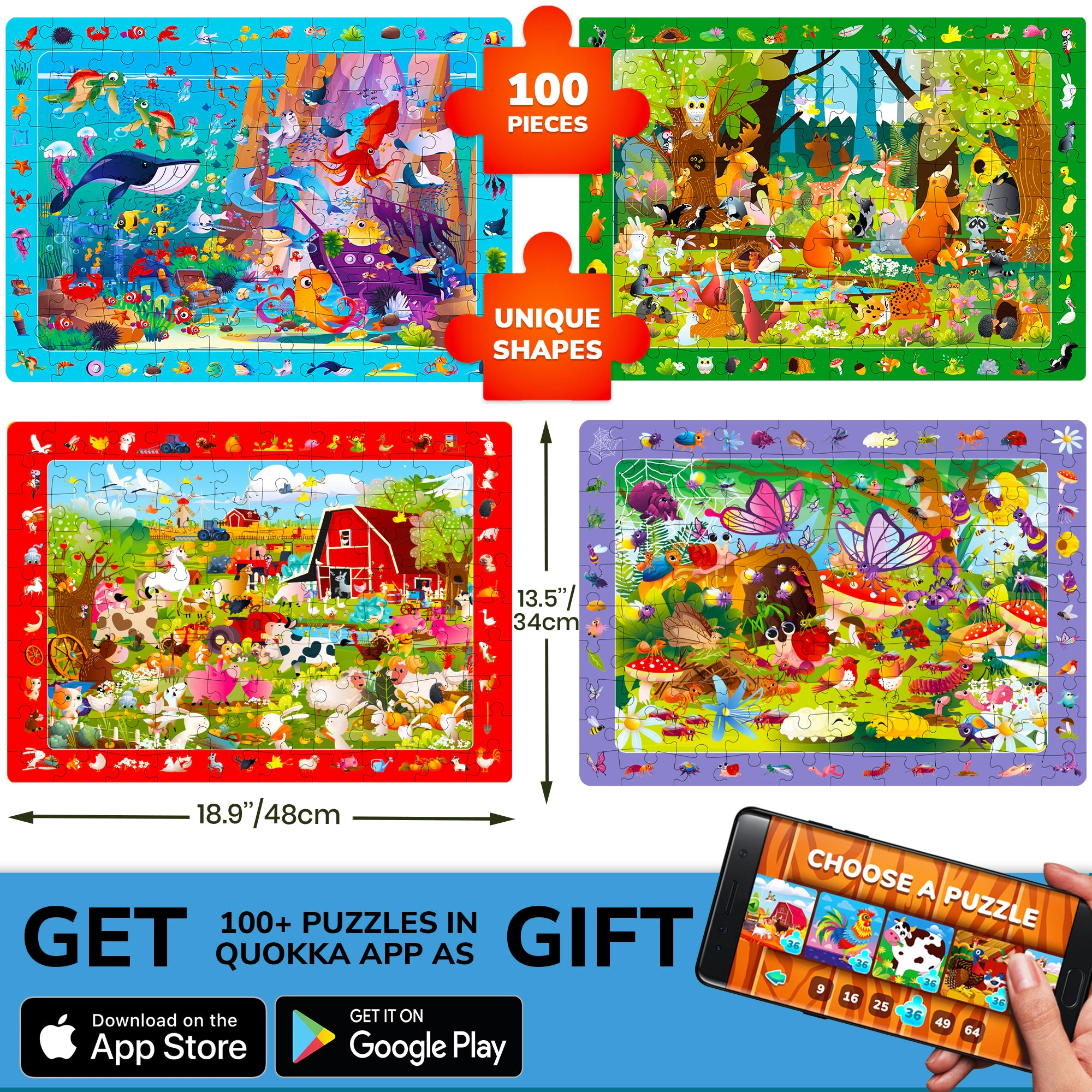 QUOKKA Search & Find Educational Puzzle Set, 100 150 Piece Jigsaw Puzzles for Kids, Ages 4-10, Animal City Themes