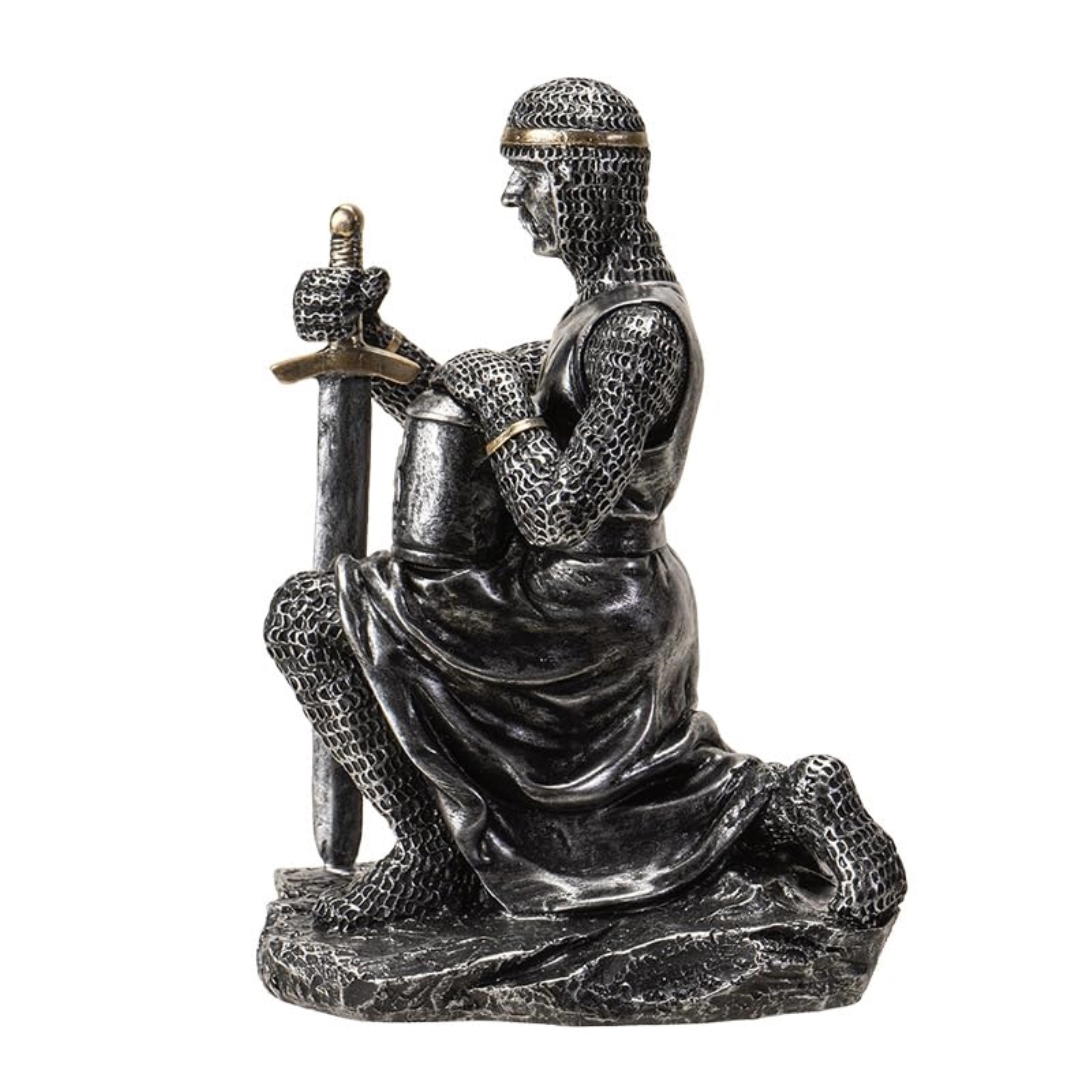 Pacific Giftware Kneeling Medieval Knight Figurine with Sword and Shield Detailed Resin Decor 6.1 inches Tall