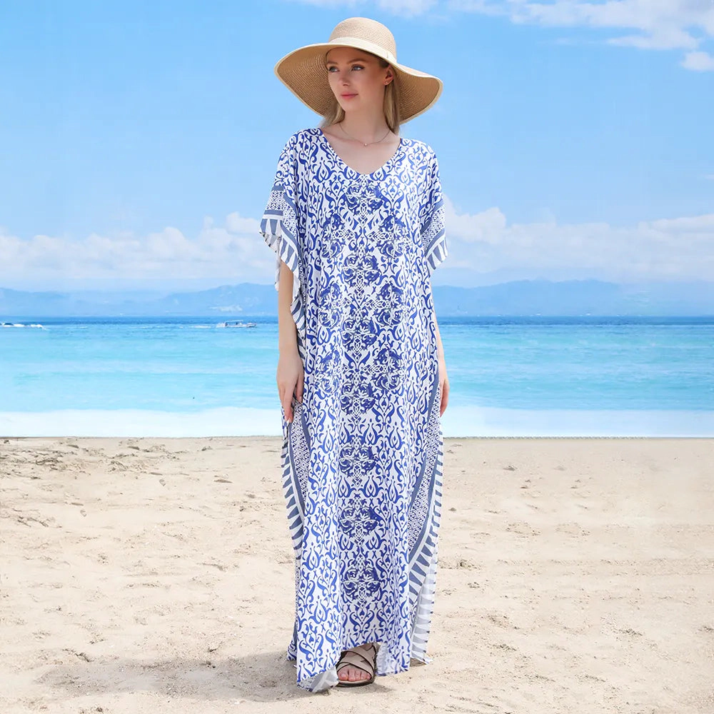 Youzey Women's Mediterranean Floral Mosiac Maxi Dress