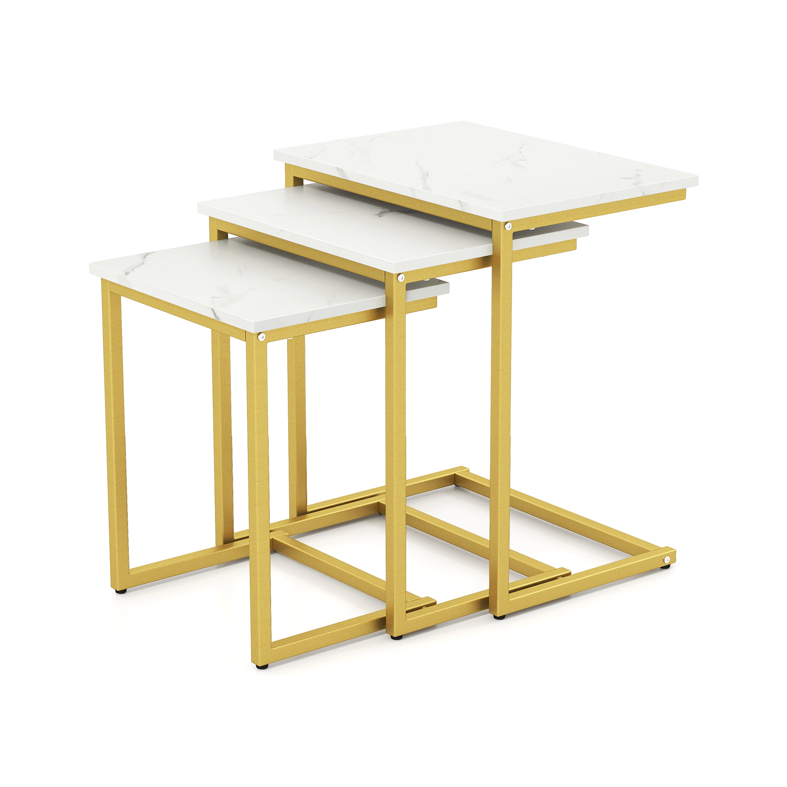 SUGIFT 3-Piece Stackable C-Shaped Coffee and End Table Set 44-lb Capacity MDF and Steel Frame 20-in Large White