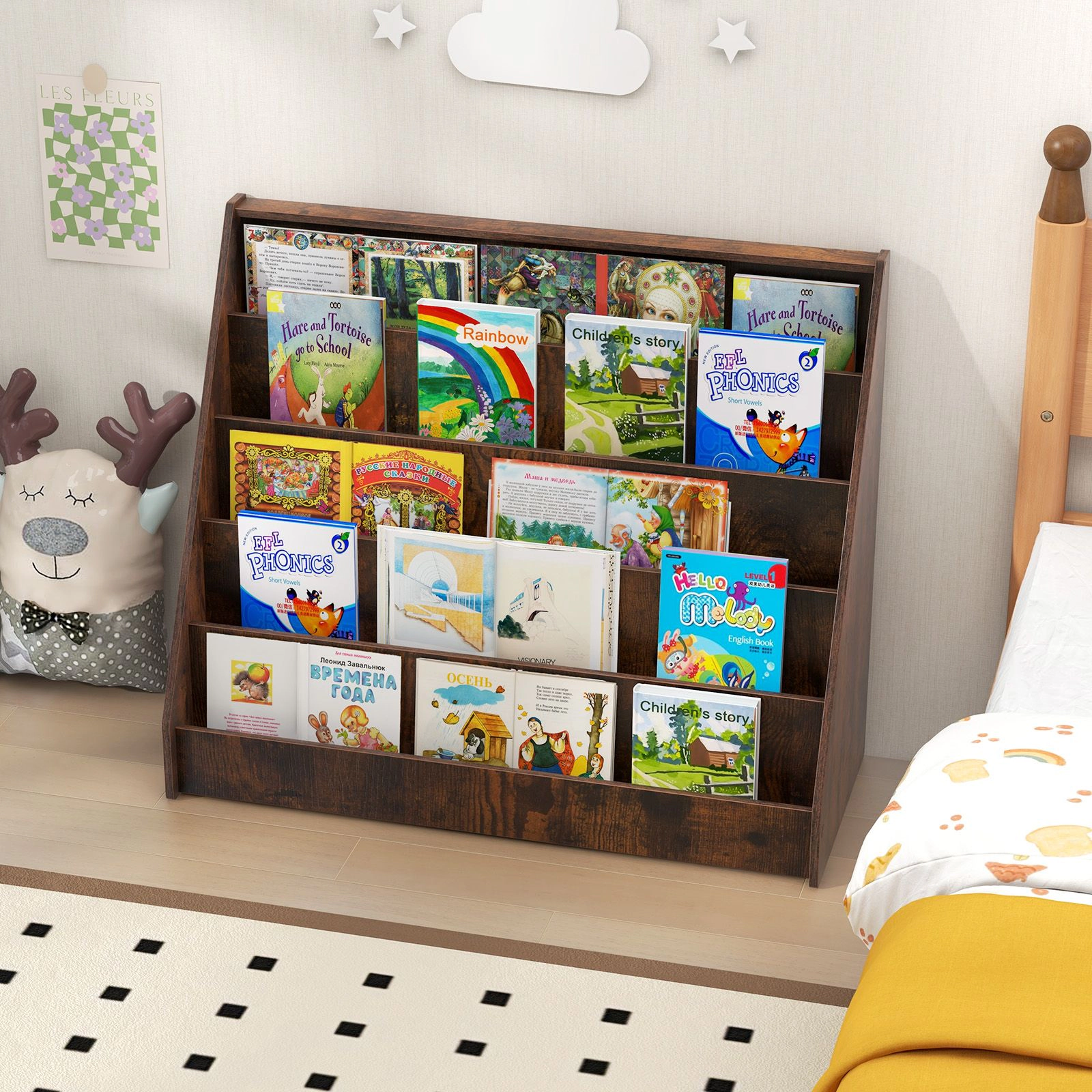 SlickBlue 5 Tier Kids Book Display Rack for Bedroom Playroom