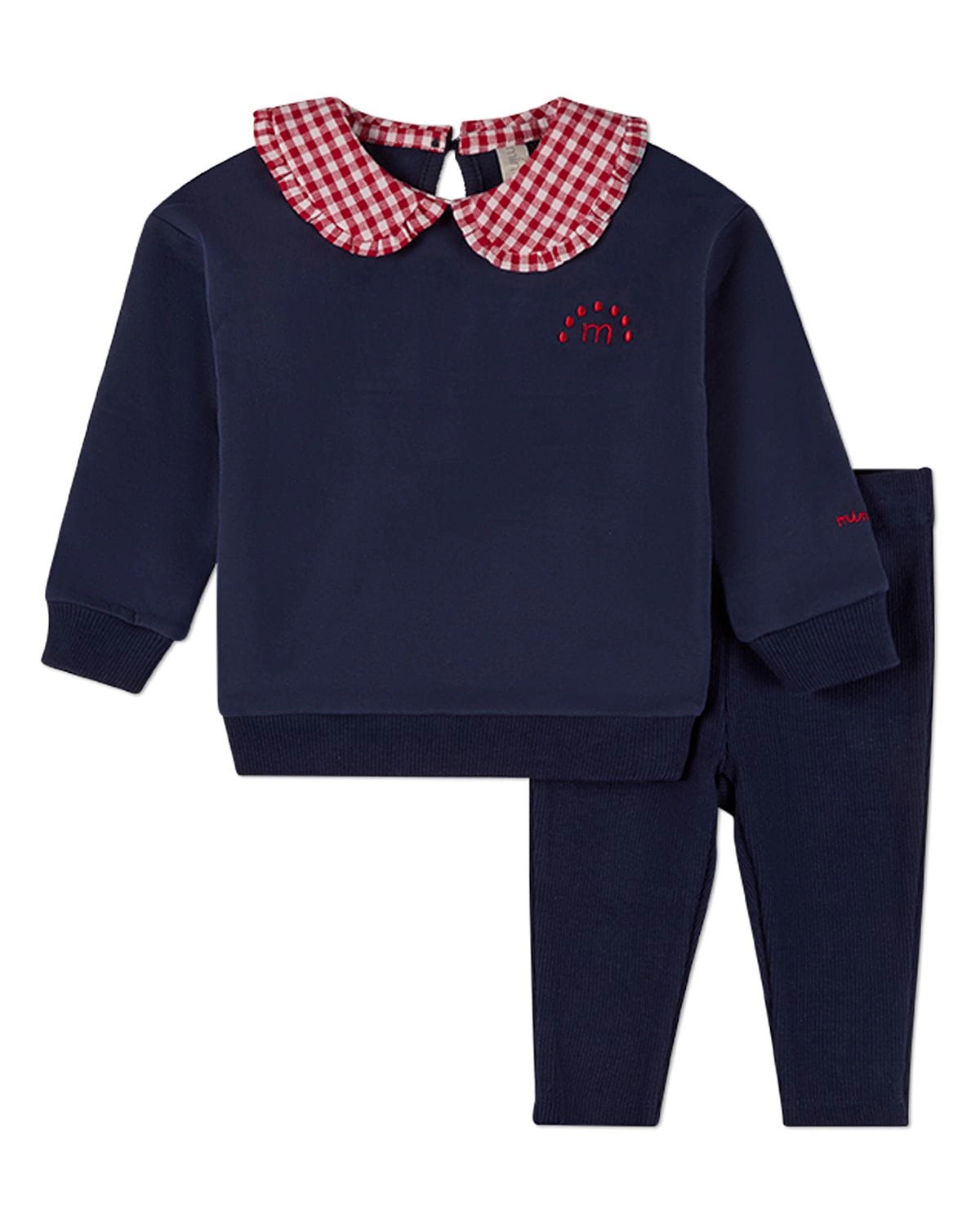 MeMoi 2 Piece Kids Girl Ruffled-Gingham-Collared Sweatshirt and Sweatpants Set