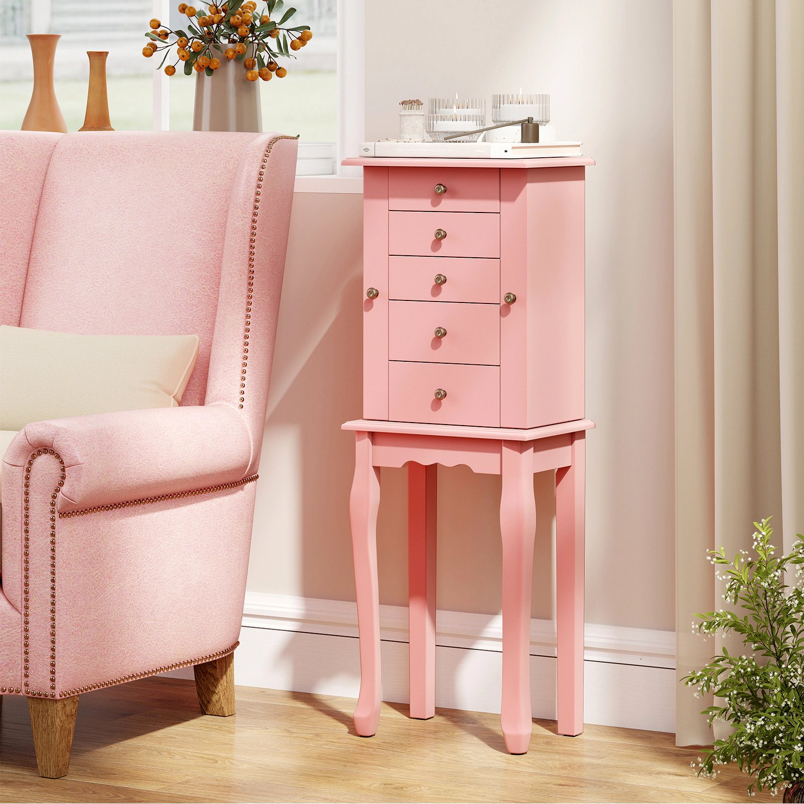SlickBlue Jewelry Storage Cabinet with Mirror and 5 Drawers