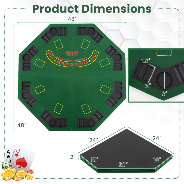 SUGIFT Foldable 8-Player Poker Table Top with Cup Holders, Chip Trays and Carrying Bag Green Blue