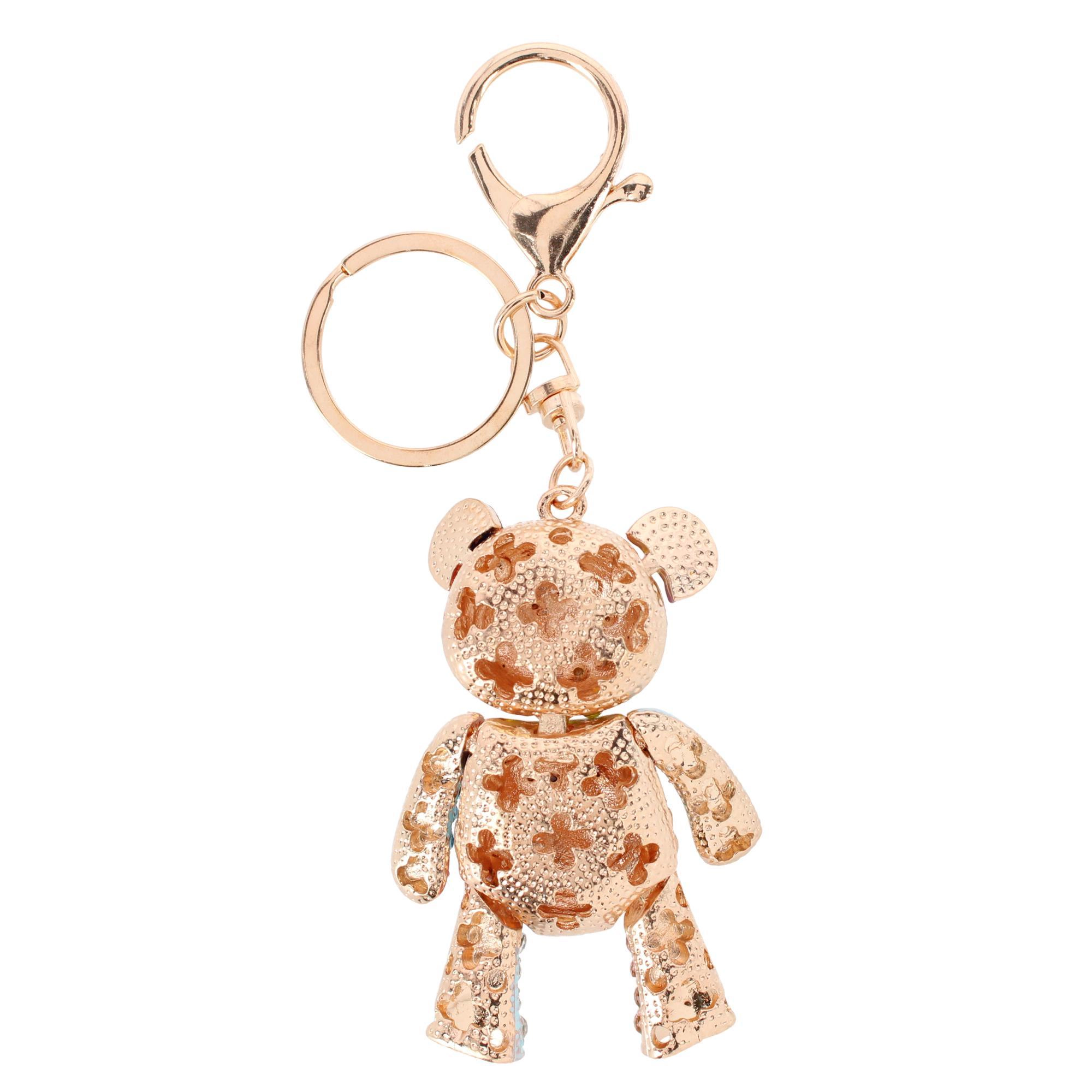 CTM Women's Rainbow Rhineston Teddy Bear Bag Charm & Keychain