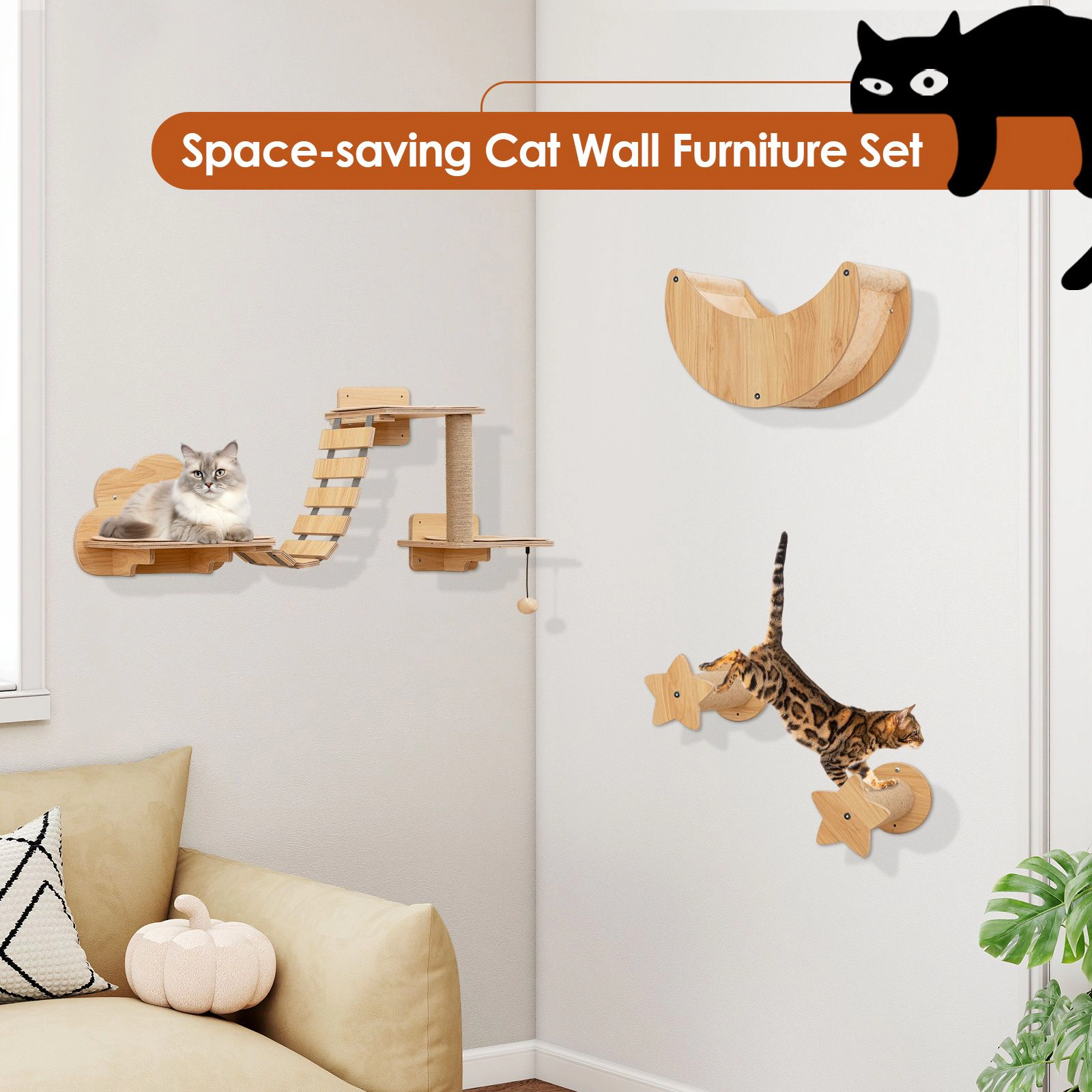 SlickBlue Cat Wall Climber Set with Hammock & Scratching Posts