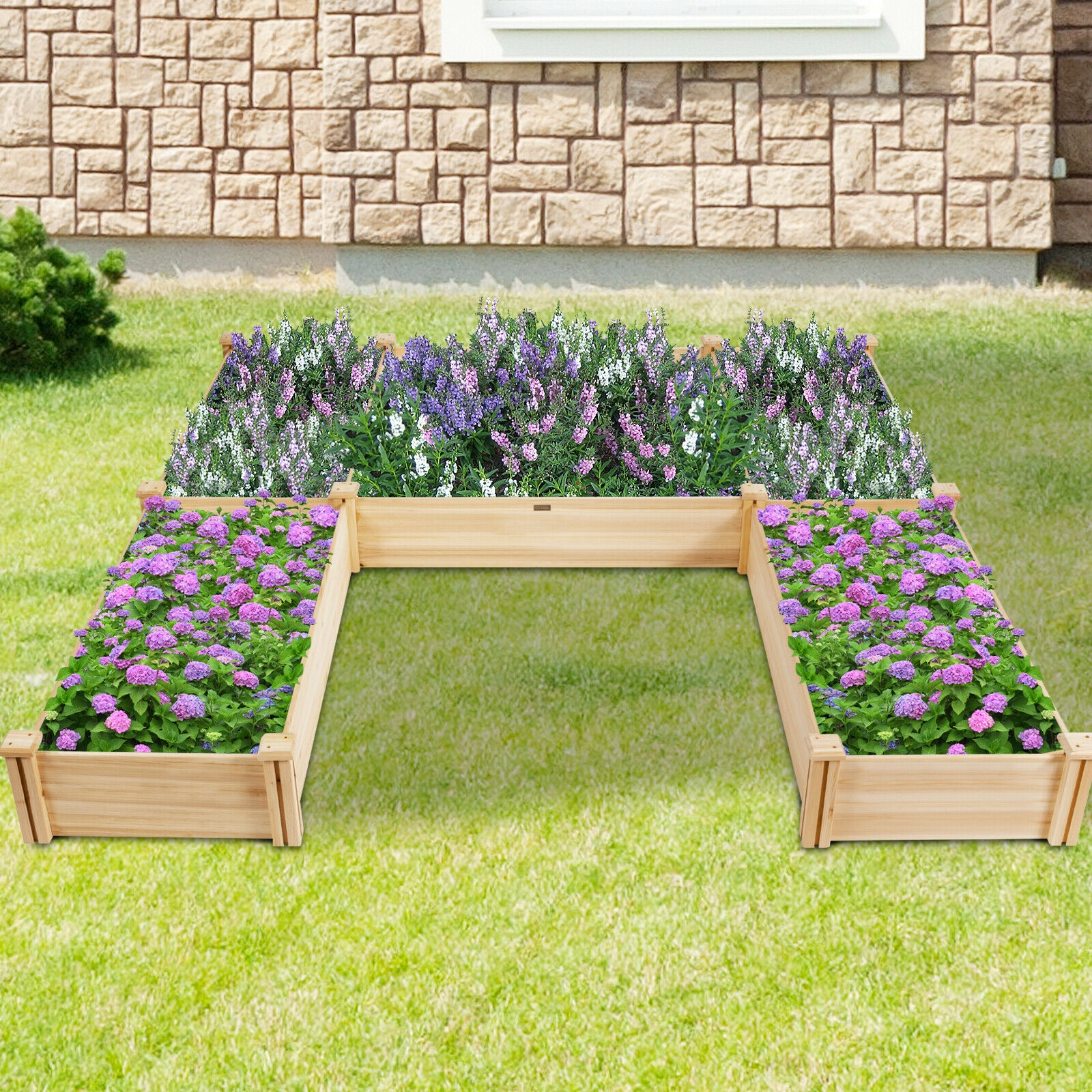 SlickBlue Outdoor 5 Section Wooden Raised Garden Bed Planter