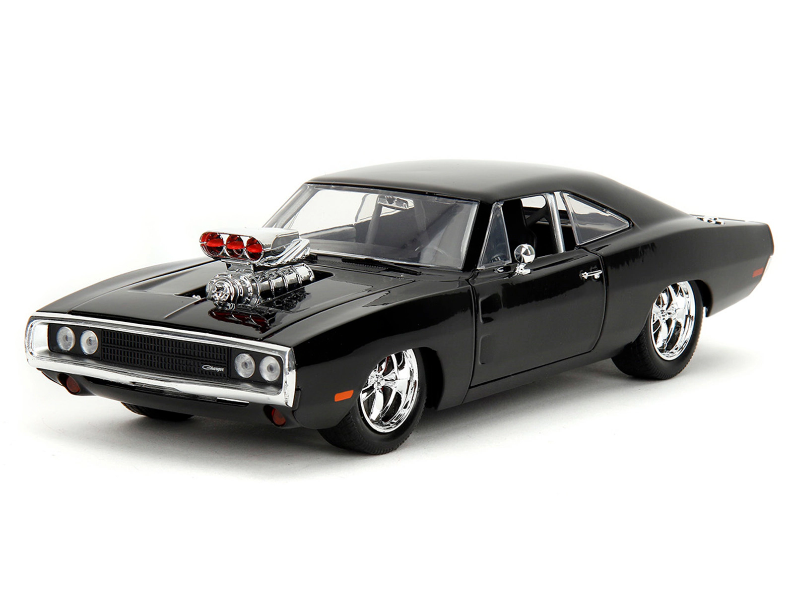 Jada Dom's 1970 Dodge Charger R/T Black and Brian's Toyota Supra Orange with Graphics Set of 2 Cars "Fast &