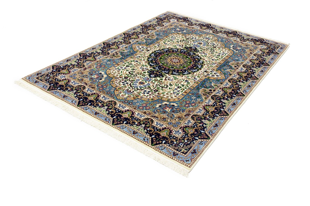 Magic Rugs Cream & Navy Floral 6X8 Kirman Oriental Rug