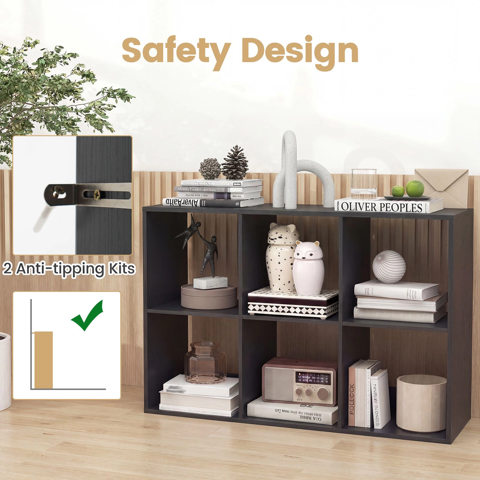 SlickBlue Modern Cube Bookcase Organizer with Wood Grain Finish and Shelves