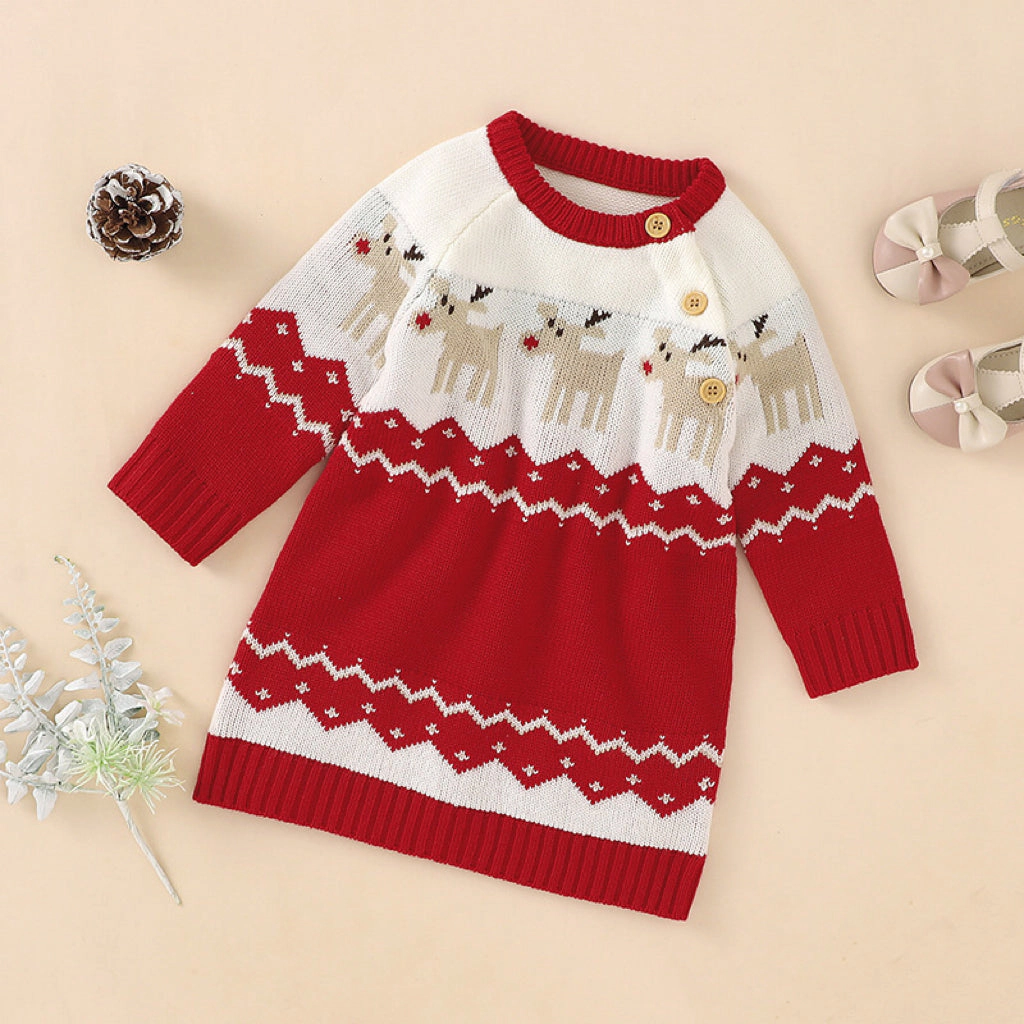 MyKids-USA Baby Girl Red Embroidered Long Sleeve Christmas Dress