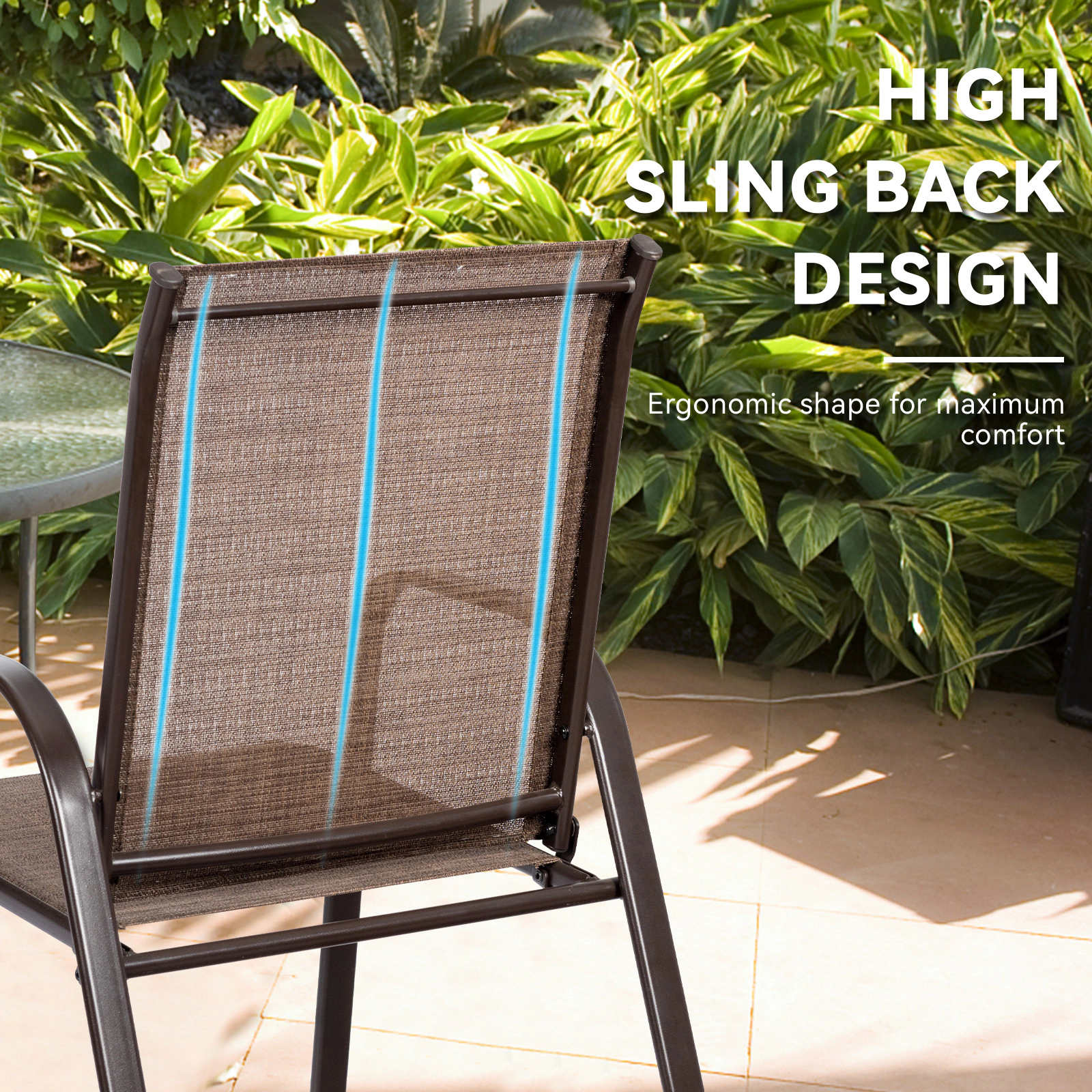 SUGIFT Set of 2 Brown Patio Dining Chairs, Breathable Fabric, Steel Frame