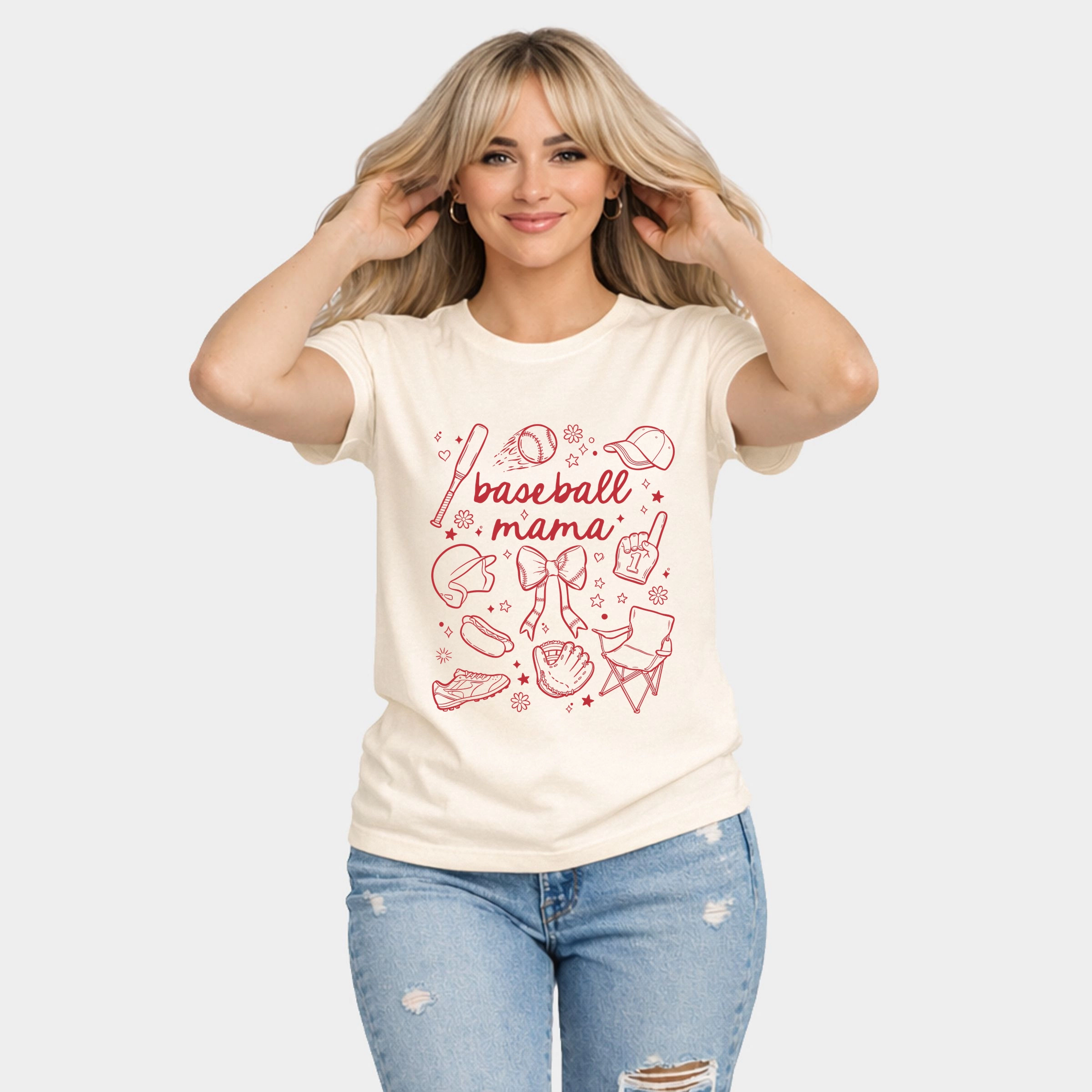 Simply Sage Market - Baseball Mama Sketched Collage Women's Short Sleeve Graphic T-Shirt