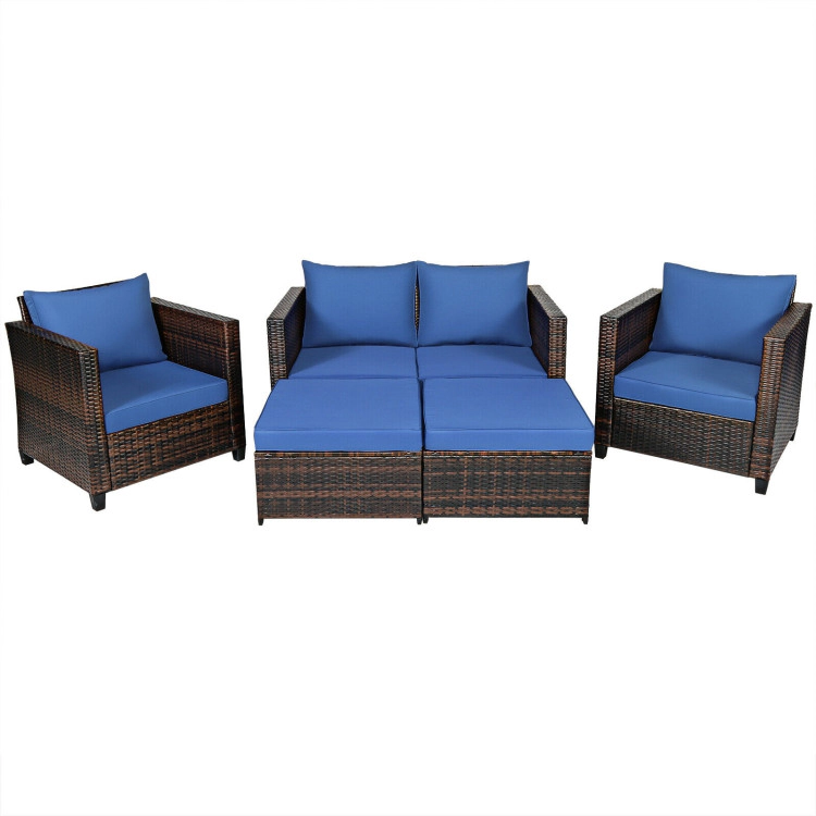 Hivvago 5 Pieces Patio Cushioned Rattan Furniture Set