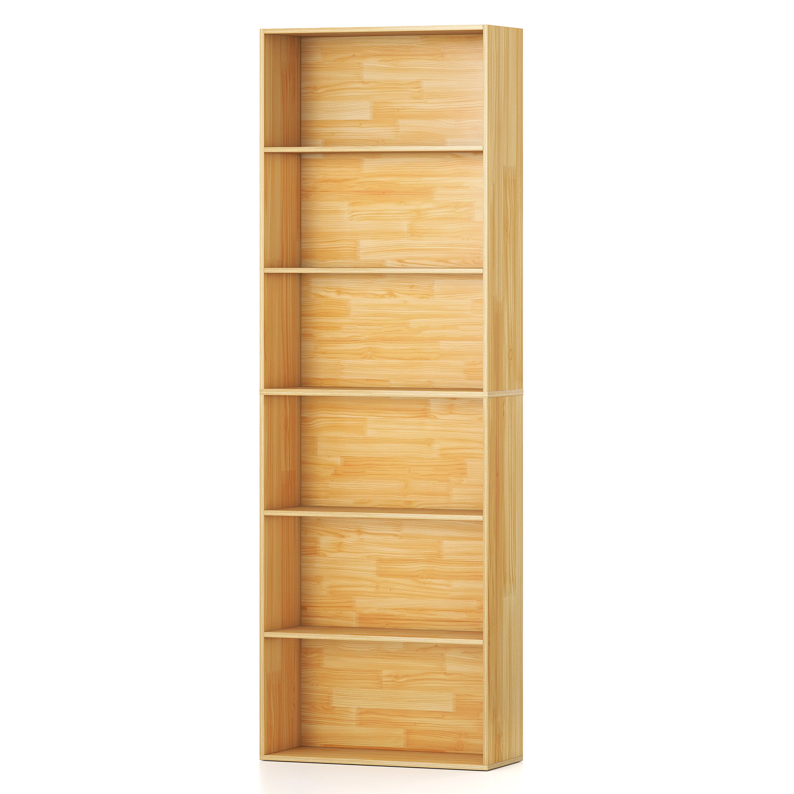 SUGIFT 6-Tier Natural 70-in Tall Bookshelf with 6 Uniform Open Shelves 2 Anti-Toppling Kits and 200-lb Top