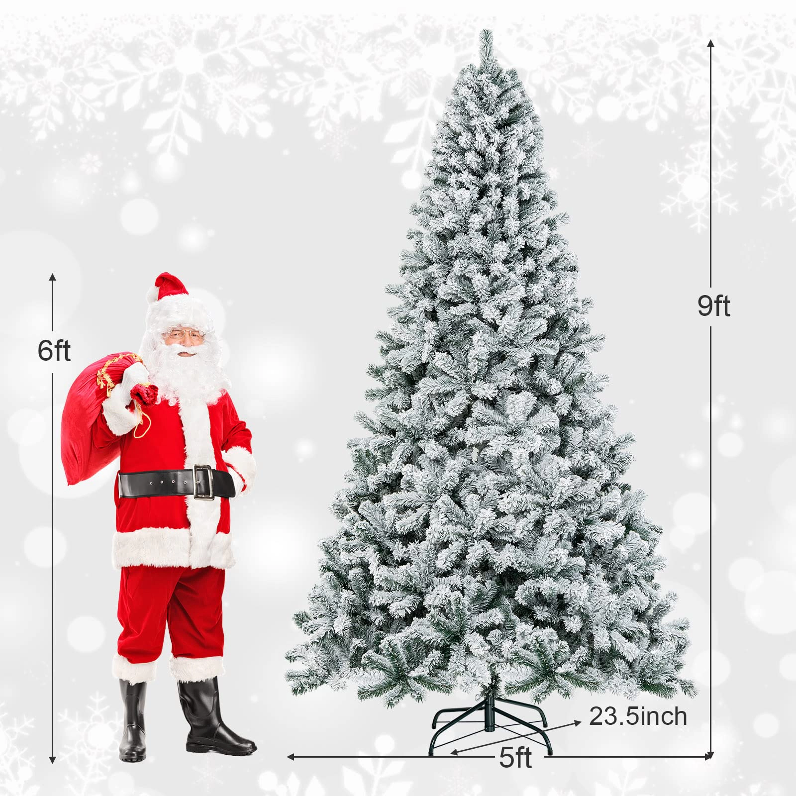 Glintex 9-Ft Pre-Lit Snow Flocked Christmas Tree with 550 LED Lights, White