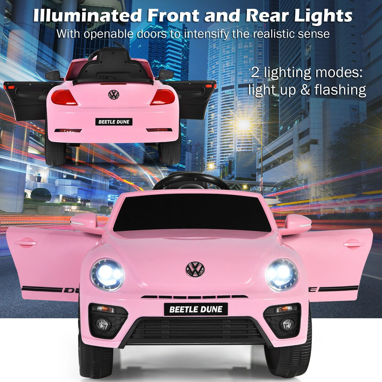 12V Kids Ride On Car Locking Doors Illuminated Dashboard Parent Remote 37.5-in Ages 3-8 66-lb Capacity Pink