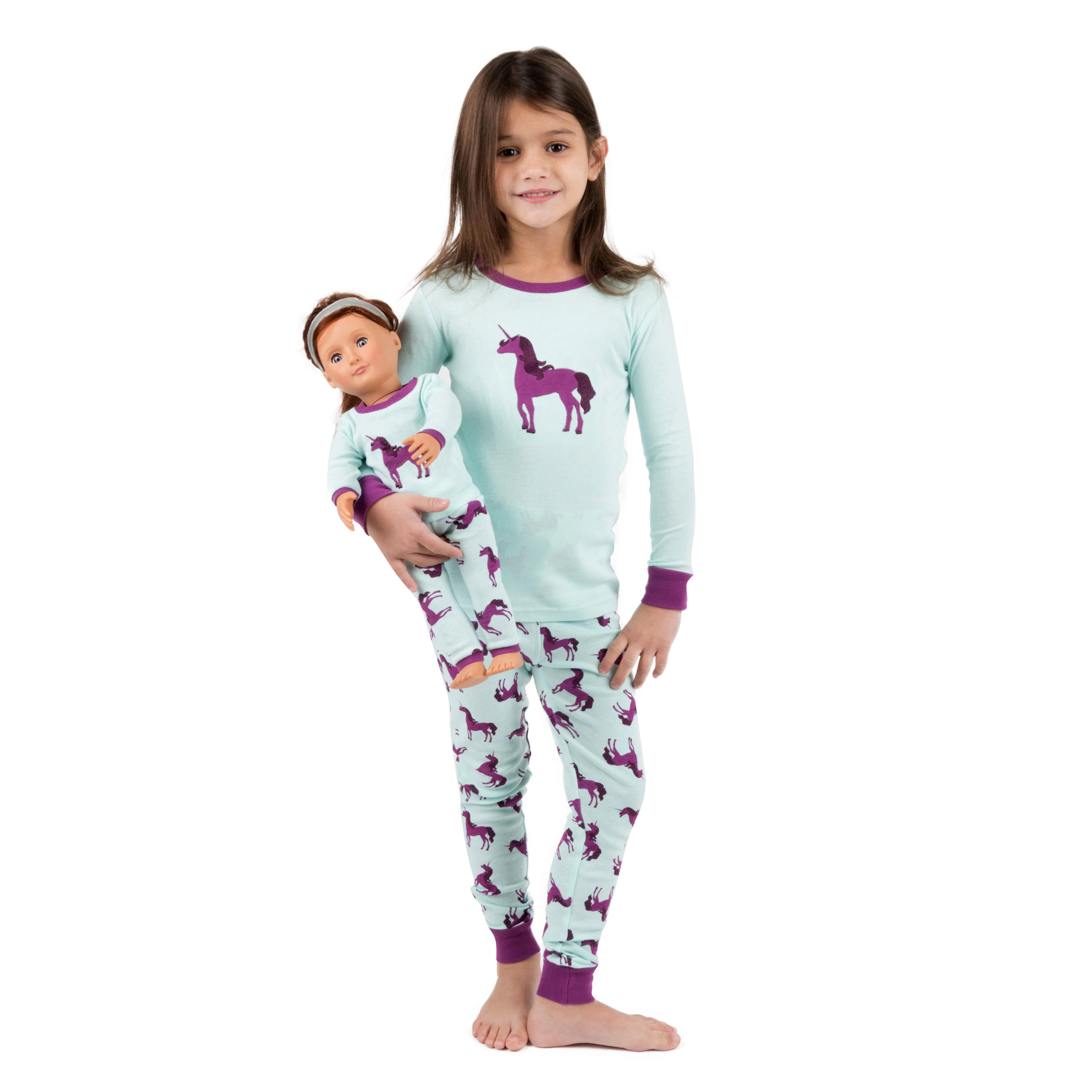 Leveret Girl & Doll Matching Cotton Unicorn Rainbow Pajama Set