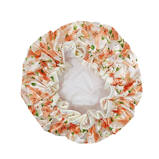 Wrapables Reusable Women's Waterproof Shower Caps for Long Hair, Peach Floral
