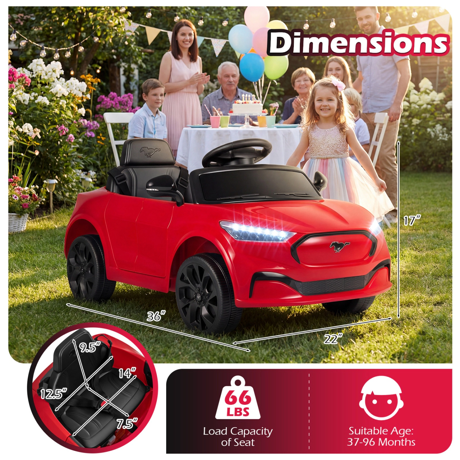 SUGIFT Parent Remote Control and Horn Kids 12V Licensed Ford Mach E Ride On Car