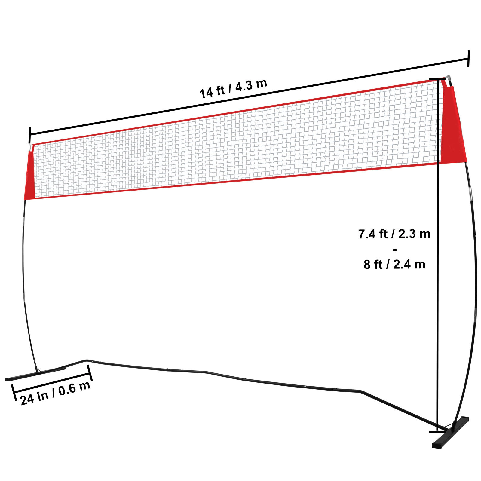 HONGGE Freestanding Volleyball Training Net, 14 Ft Wide, Height Adjustable 7.4 to 8 Ft, No-Tool Pop-Up Setup