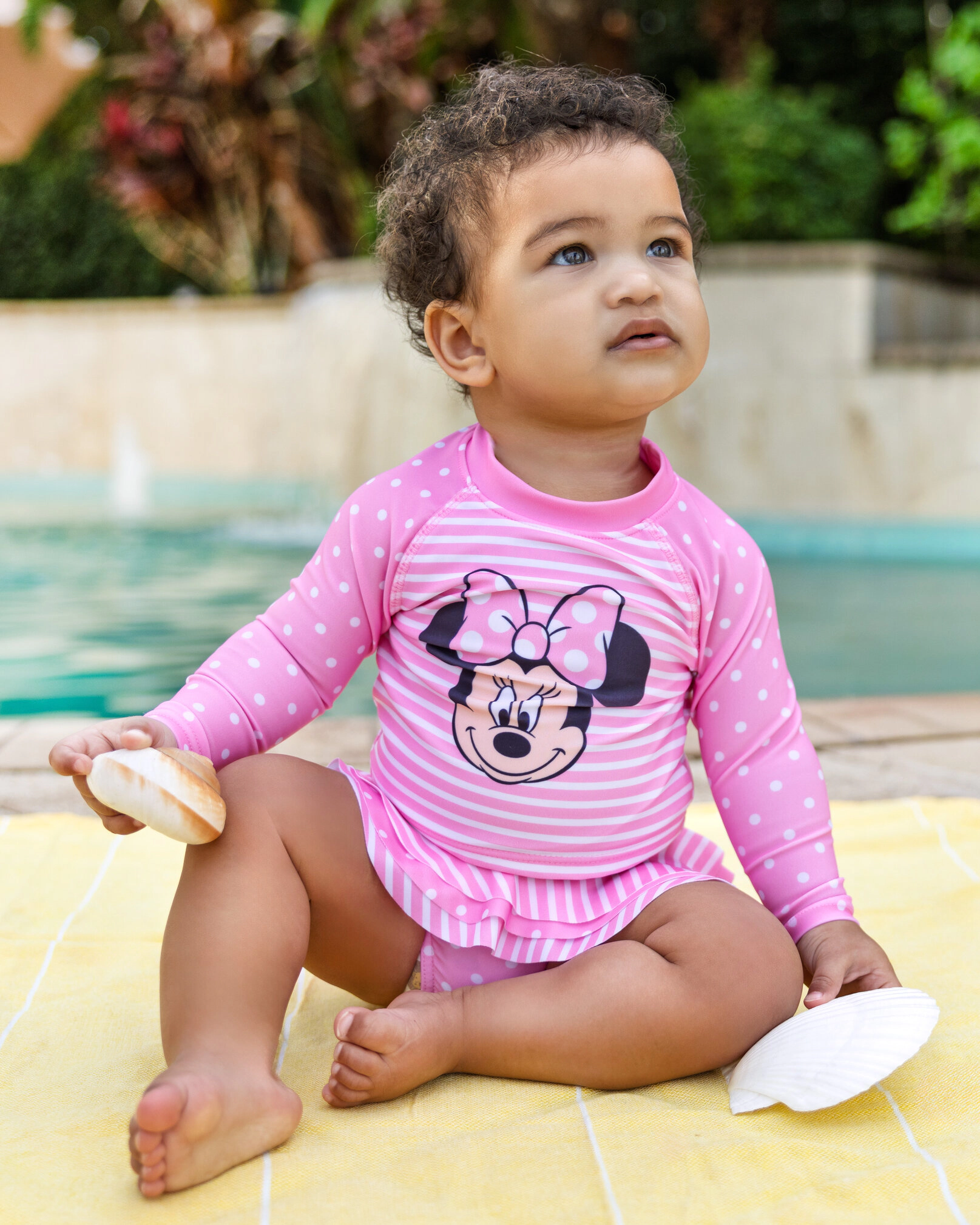 Disney Minnie Mouse Girls' Swimwear 2-Piece Rash Guard and Bikini Set