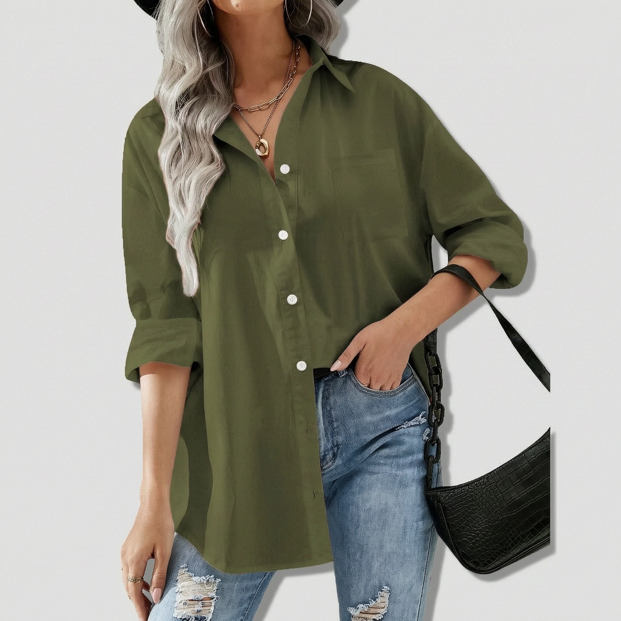 Zeagoo Womens Snorkel Button Down Shirt Boyfriend Long Sleeve Oversized Office Blouse with Pockets
