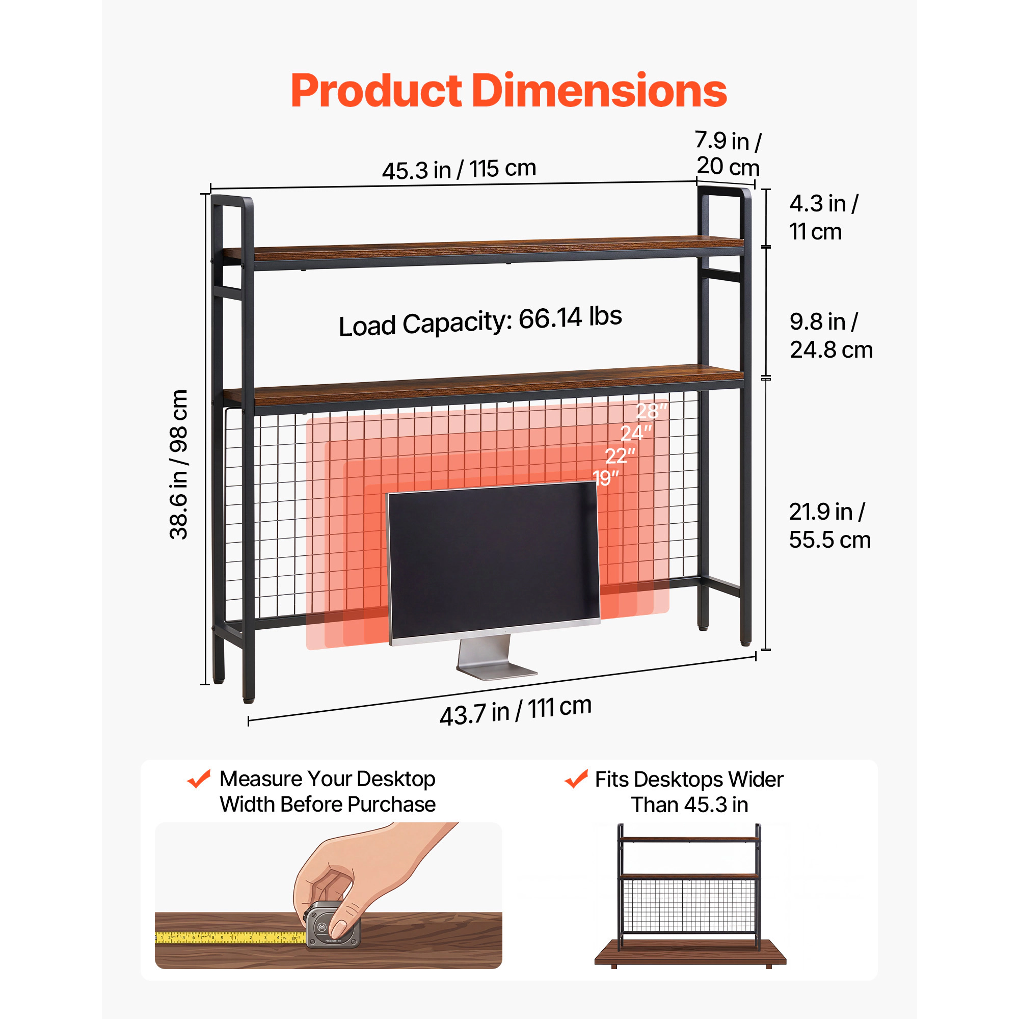 HONGGE Desktop Bookshelf Storage Hutch with for Desk Shelf Feet Pads Organizer Dorm Home
