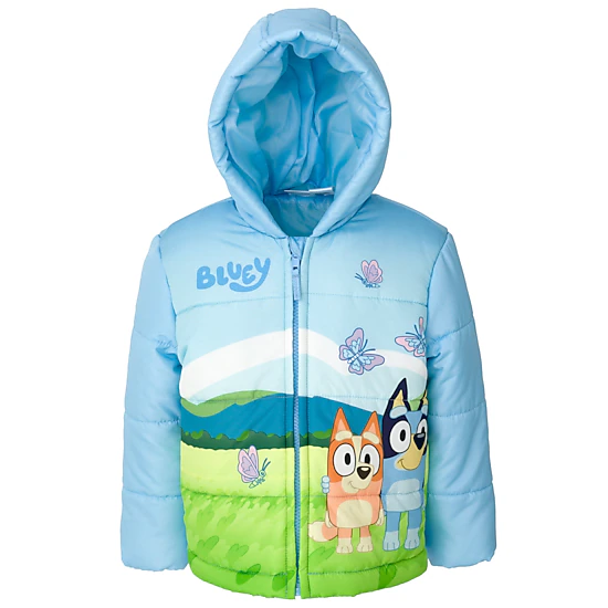 Bluey Girls' Hooded Zip-Up Puffer Jacket