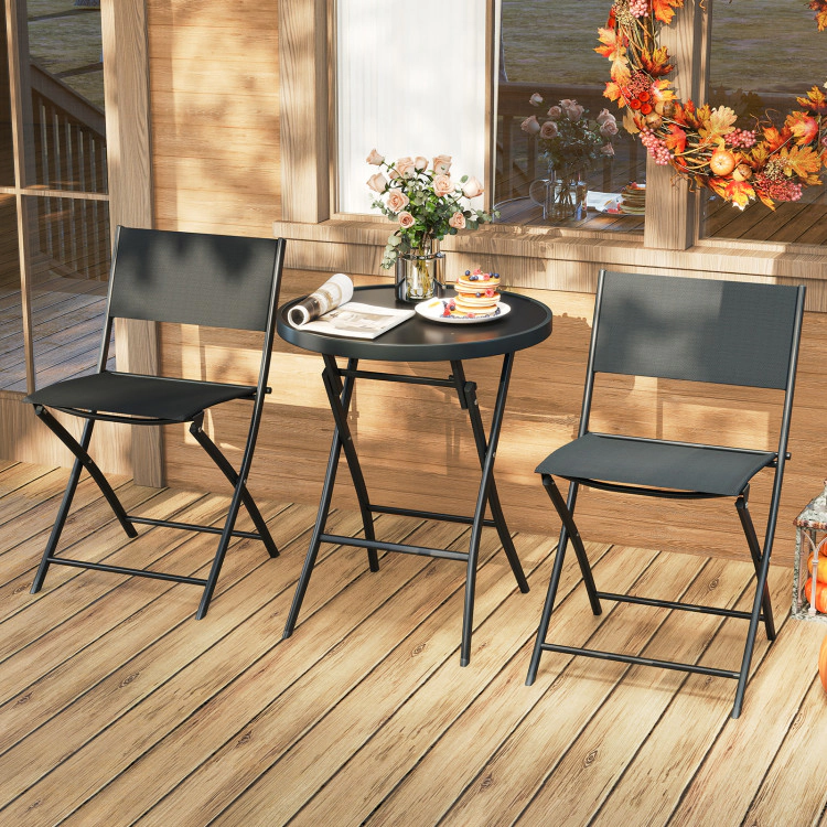 Hivvago 3 Piece Outdoor Folding Patio Bistro Set With Tempered Glass Coffee Table And 2 Patio Chairs