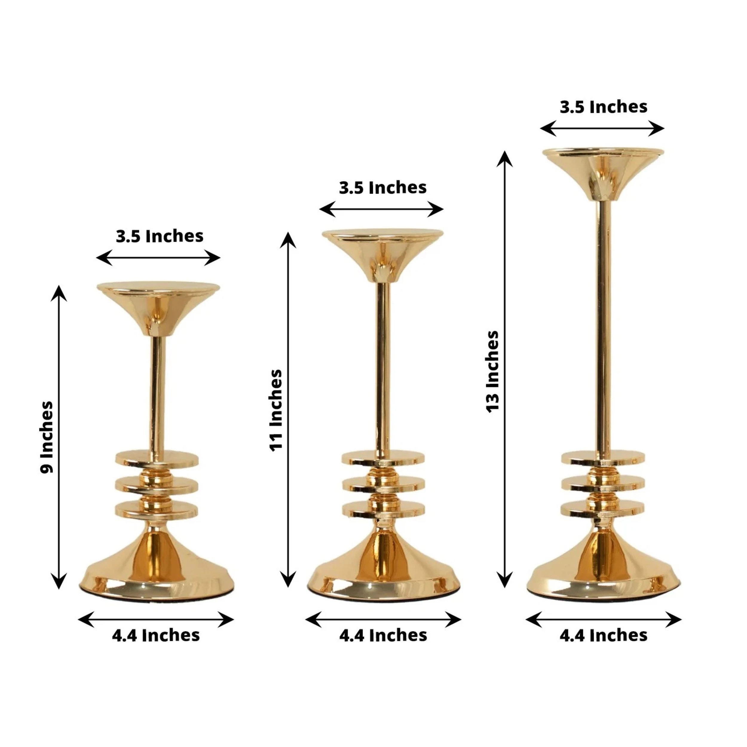 Home Collection Set of 3 3-Disk Metal Taper Candle Holders
