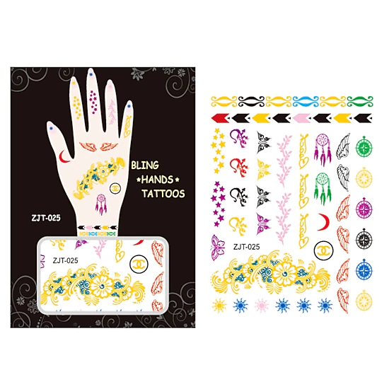 Wrapables Trendy Temporary Metallic Hand Tattoos, Floral and Eagle