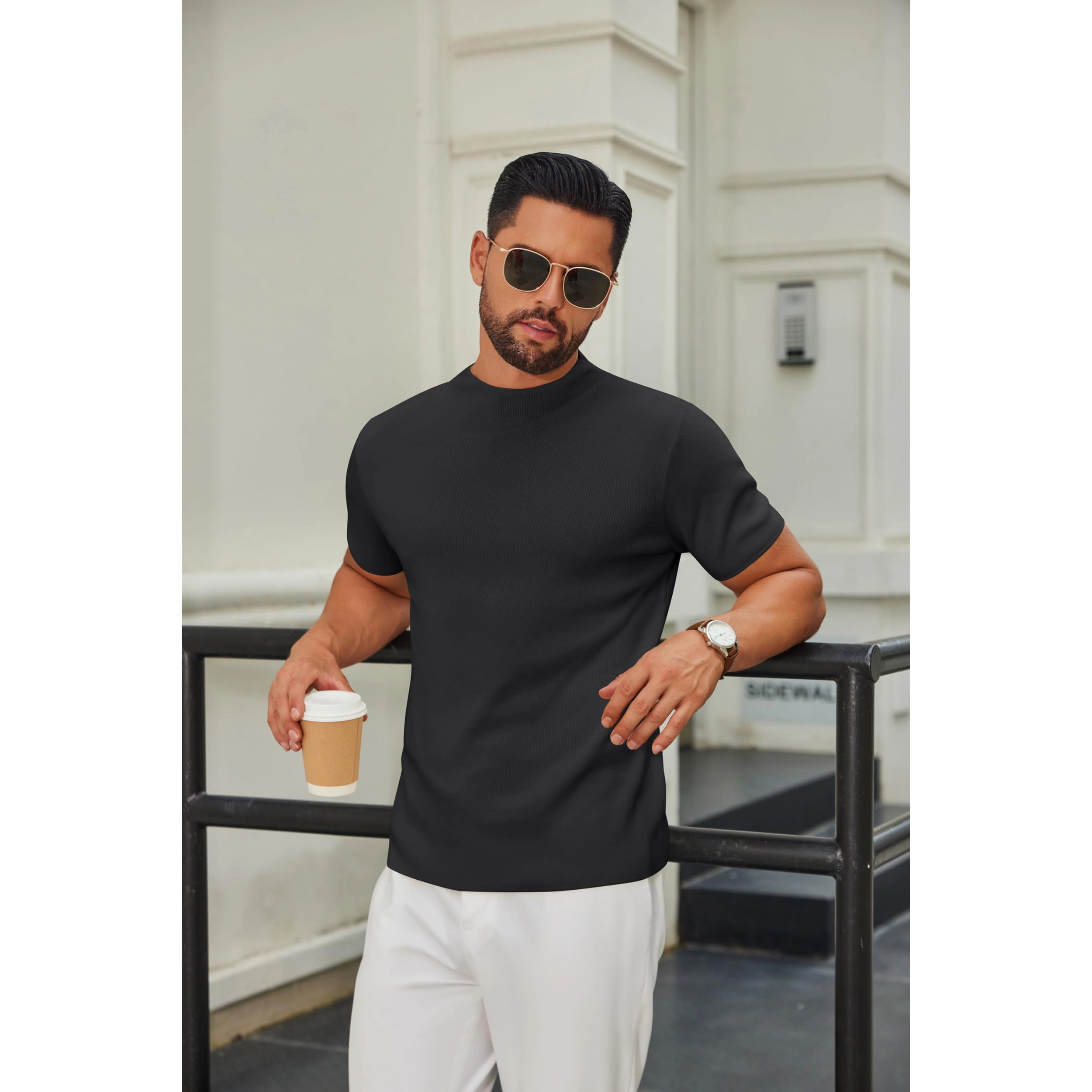 COOFANDY Men's Regular Fit Short Sleeve Mock Neck Top