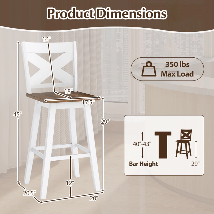 Hivvago 29" Rubberwood Swivel Barstools Set Of 4 With Backrest And Large Seat