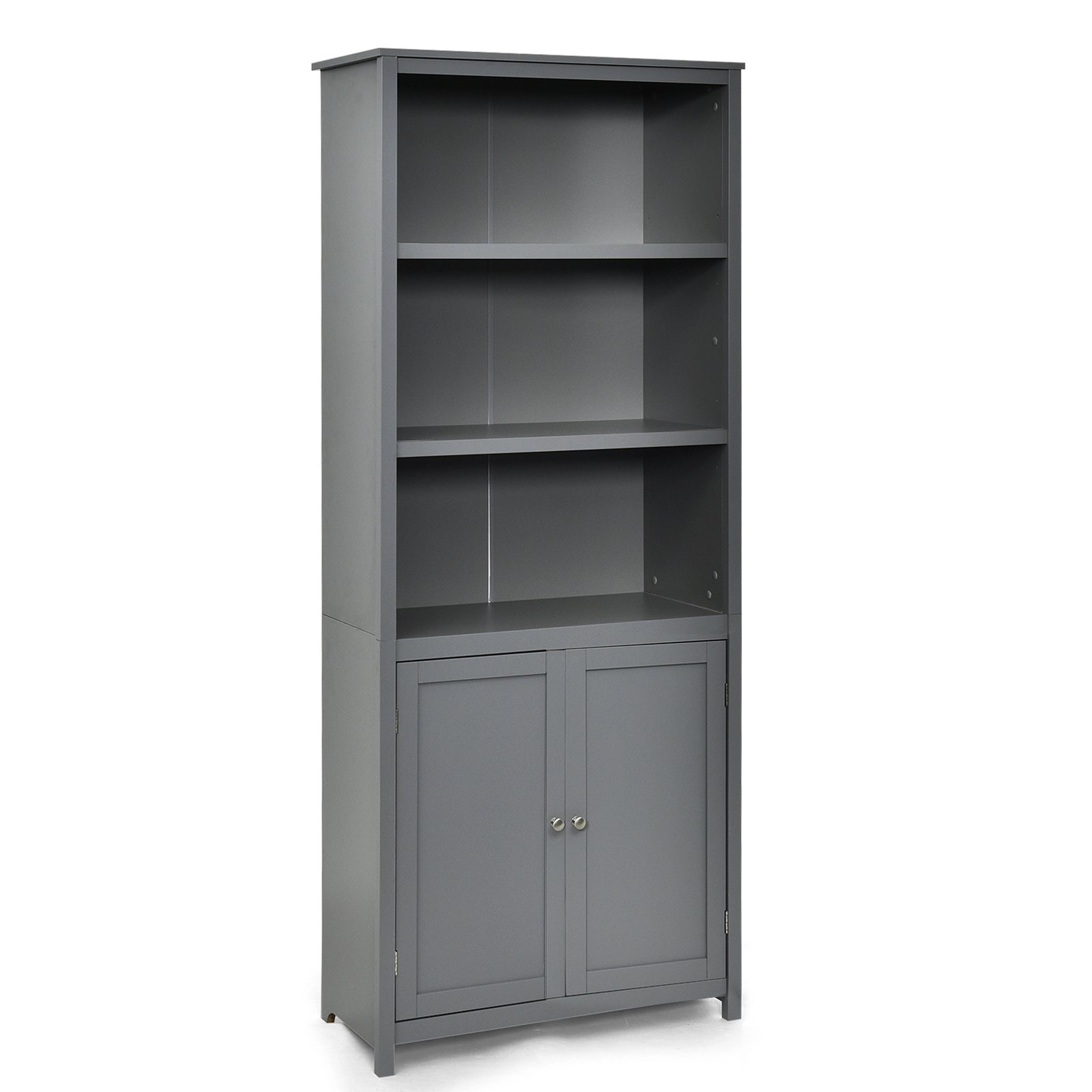 SUGIFT Gray 72 in Bookcase with 3 Open Shelves and Bottom Storage Cabinet