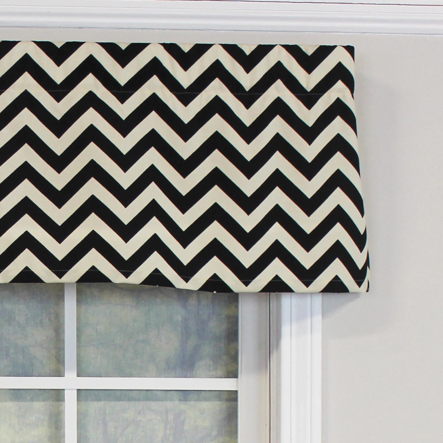 RLF Home Zig-Zag Tailored 100% Cotton with Fully Lined 3" Rod Pocket Valnance for Windows 50" x 14" Onyx