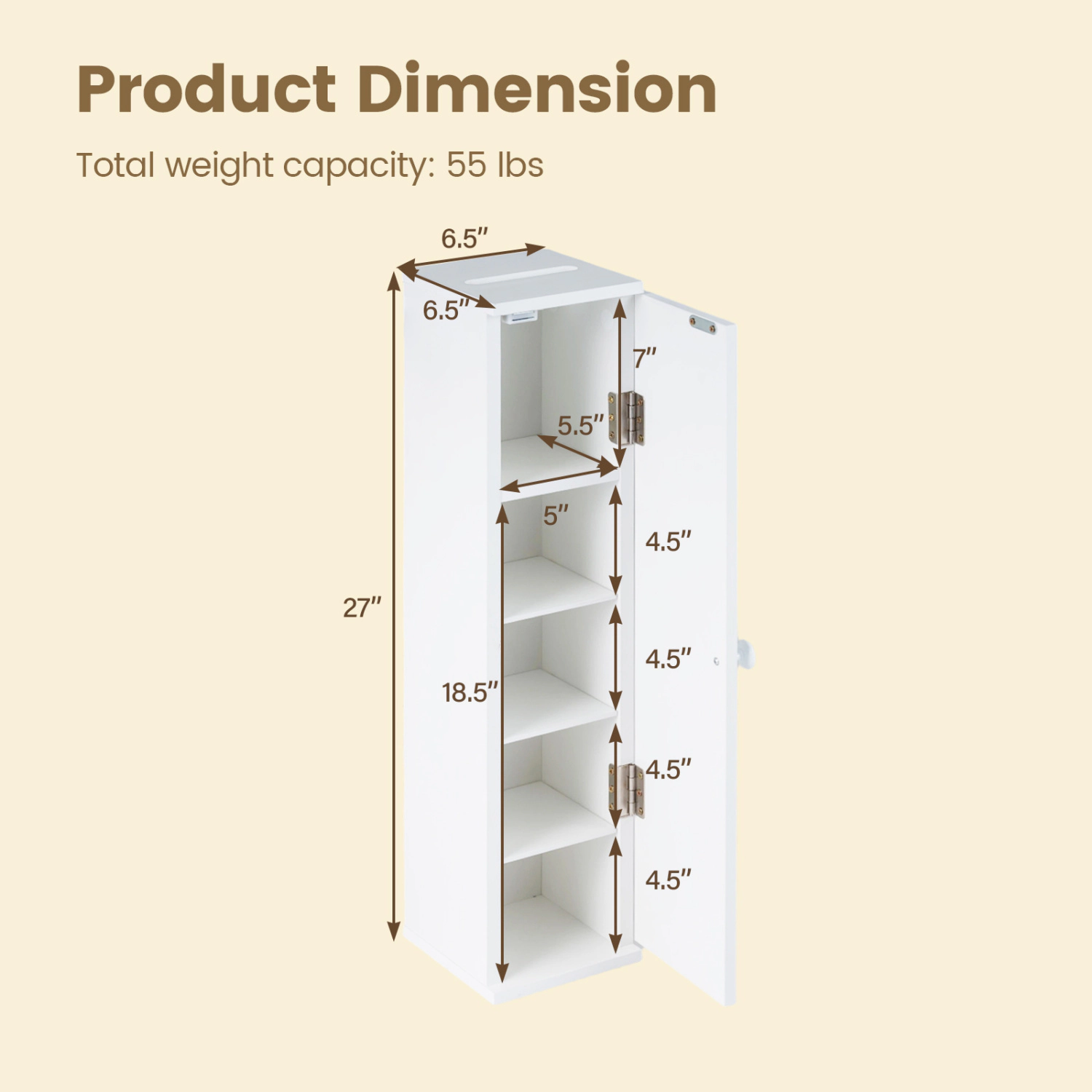 Slickblue Tall Slim Bathroom Cabinet White MDF Floor Standing Storage for Small Spaces