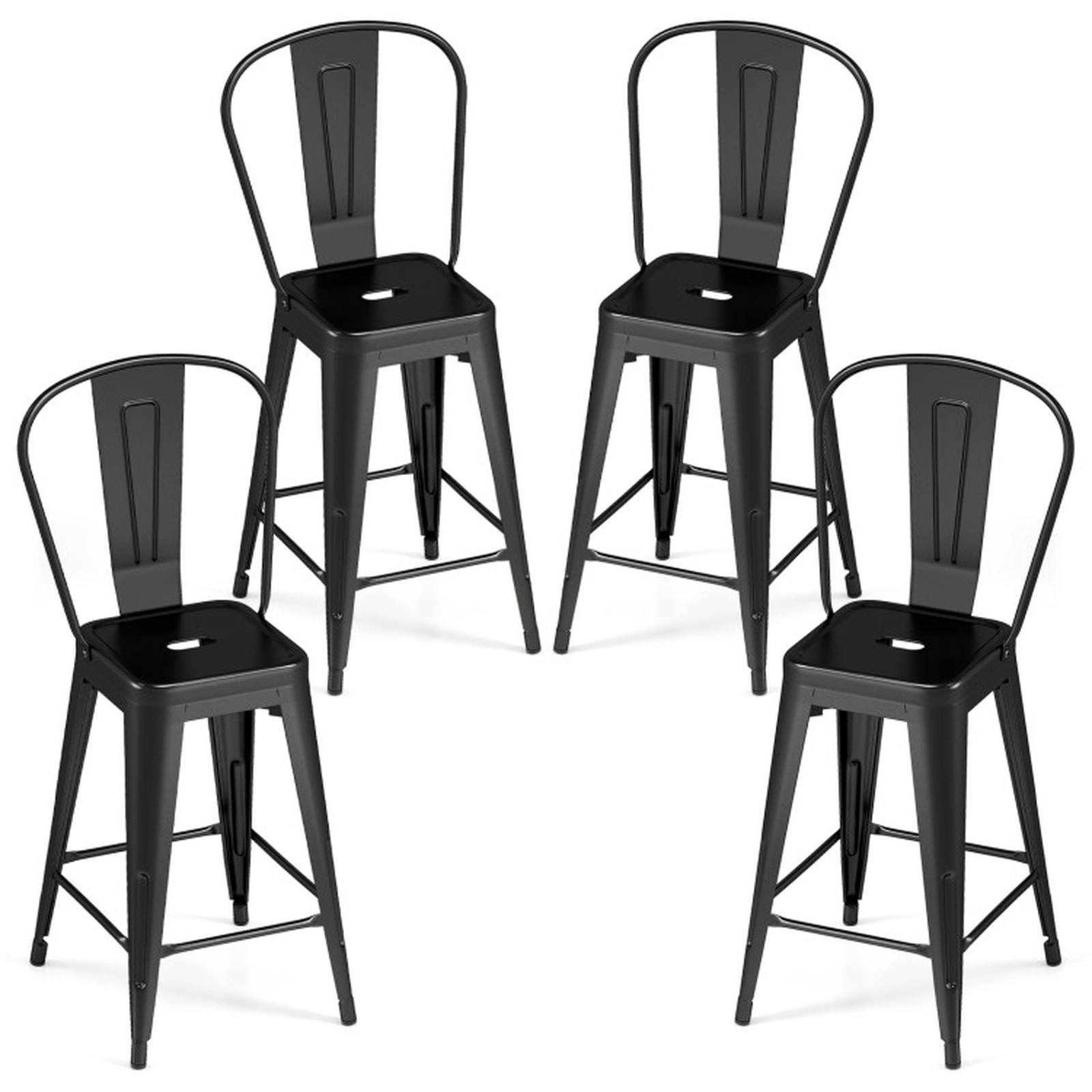 SUGIFT Set of 4 24-Inch Counter-Height Stackable Metal Bar Stools, Removable Backrests