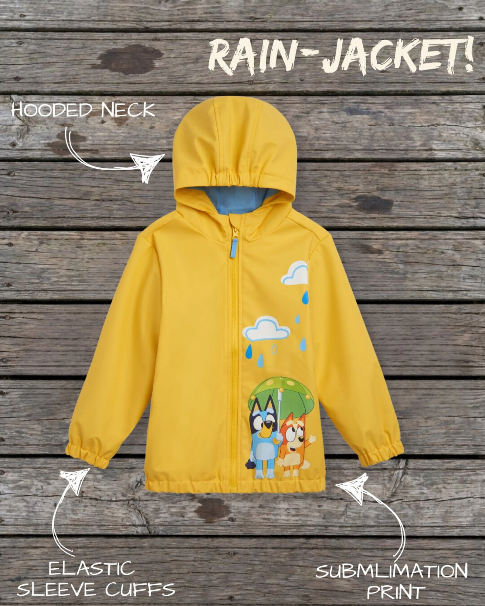 Bluey Zip-Up Hooded Rain Jacket