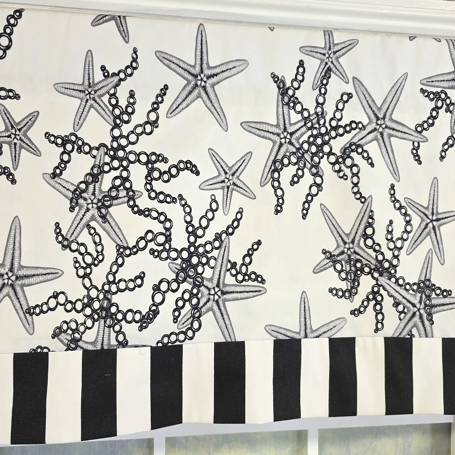 RLF Home Reef Banded Valance Collection - 100% Cotton Window Treatment 50" x 16"  Black