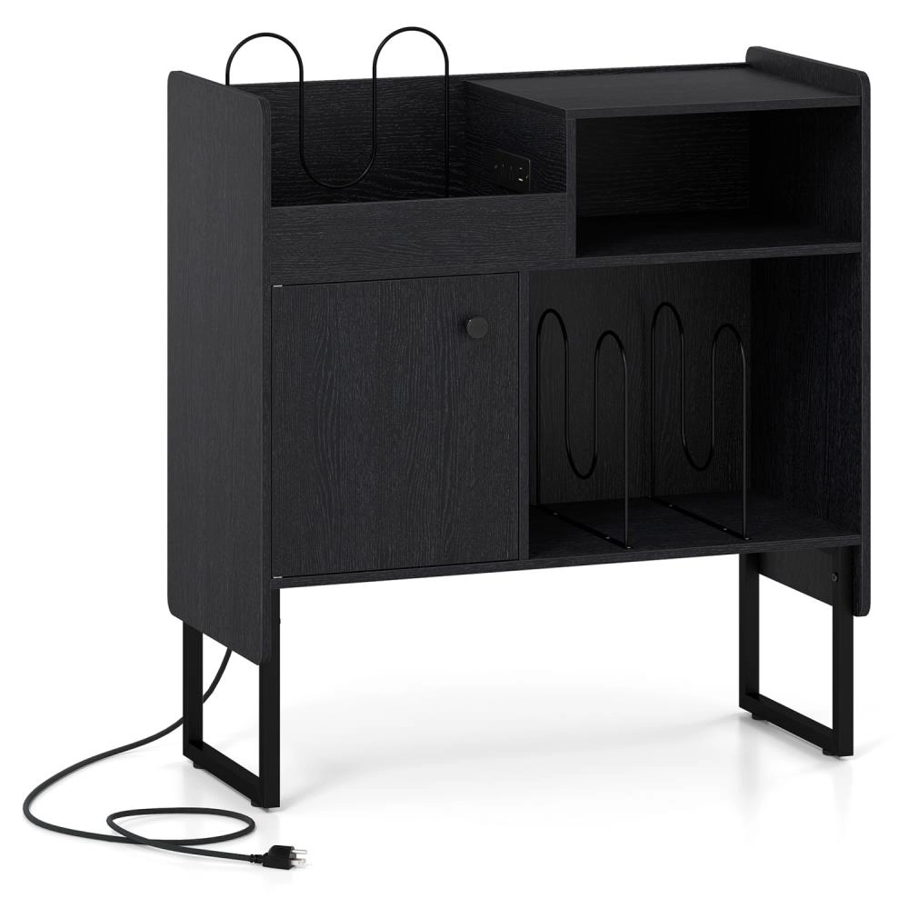 Hivvago Record Player Stand With Power Outlets And Vinyl Storage Holder Up To 250 Albums