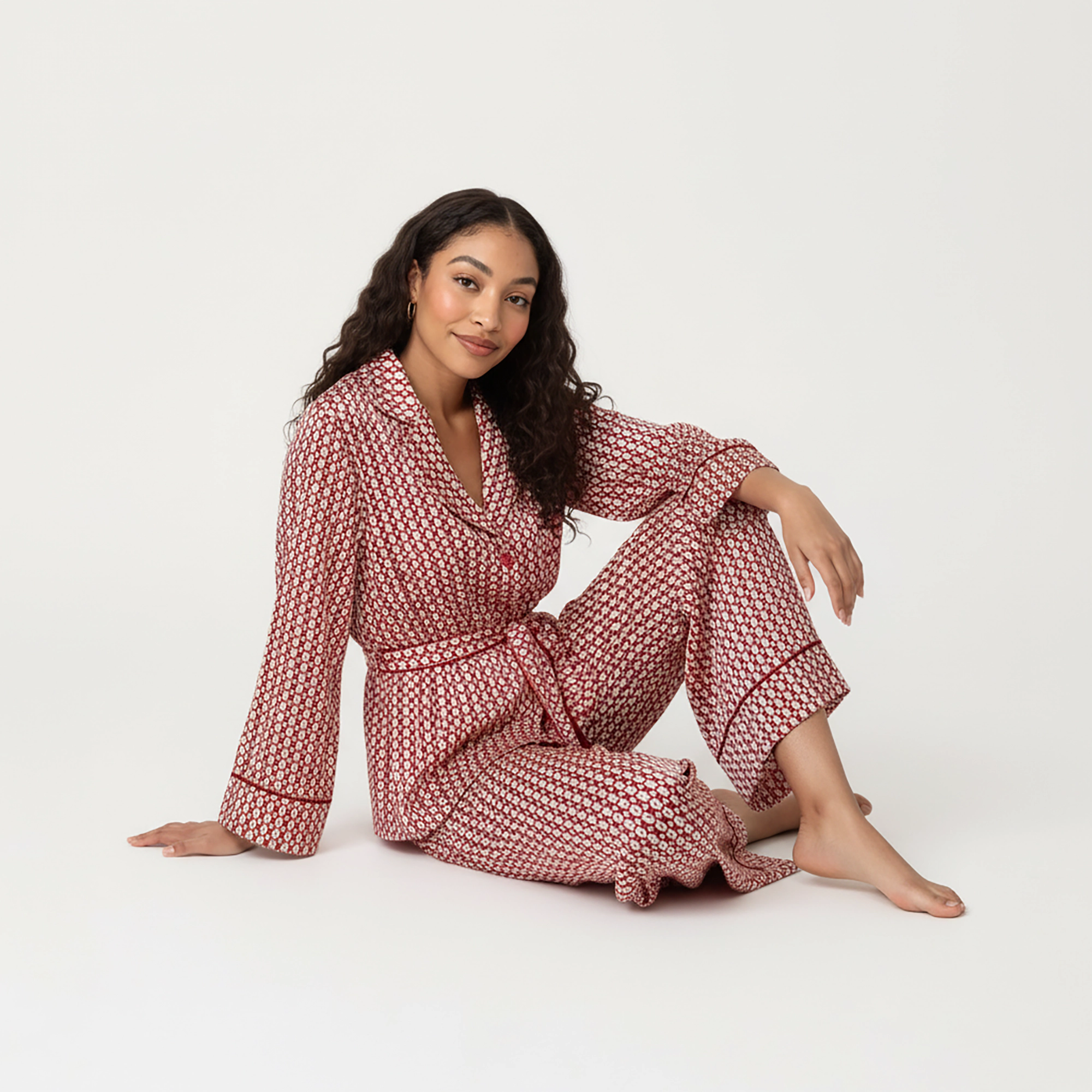 Anna-Kaci Women's Printed Satin Pajama Set Long Sleeve Wrap Top Self-Tie Waist and Full-Length Relaxed Fit Lounge Pants