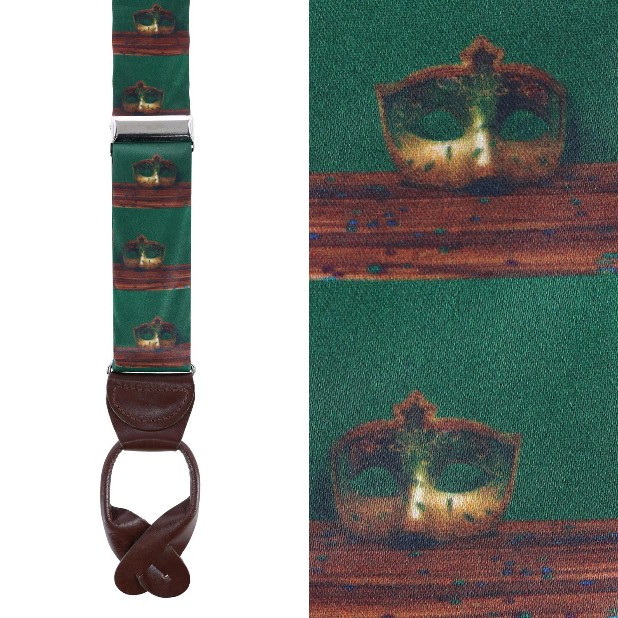 Trafalgar Men's Secret Identity Mardi Gras Mask Silk Button End Suspenders