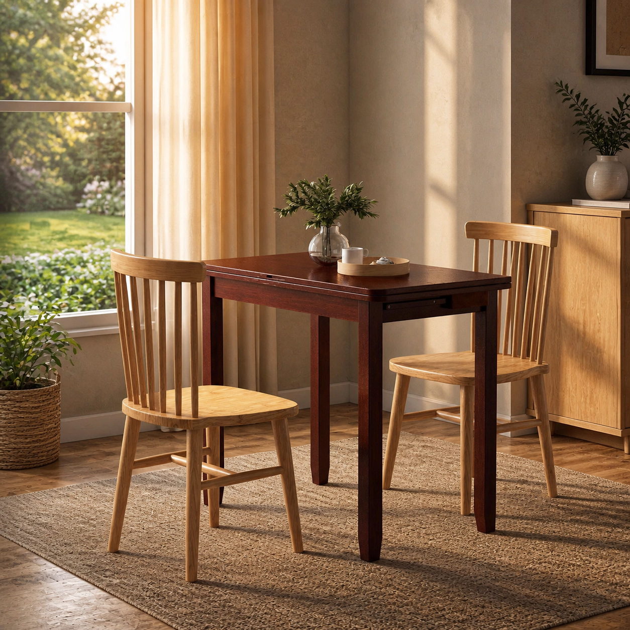 SUGIFT Cherry Folding Drop-Leaf Dining Table for 4 with Storage