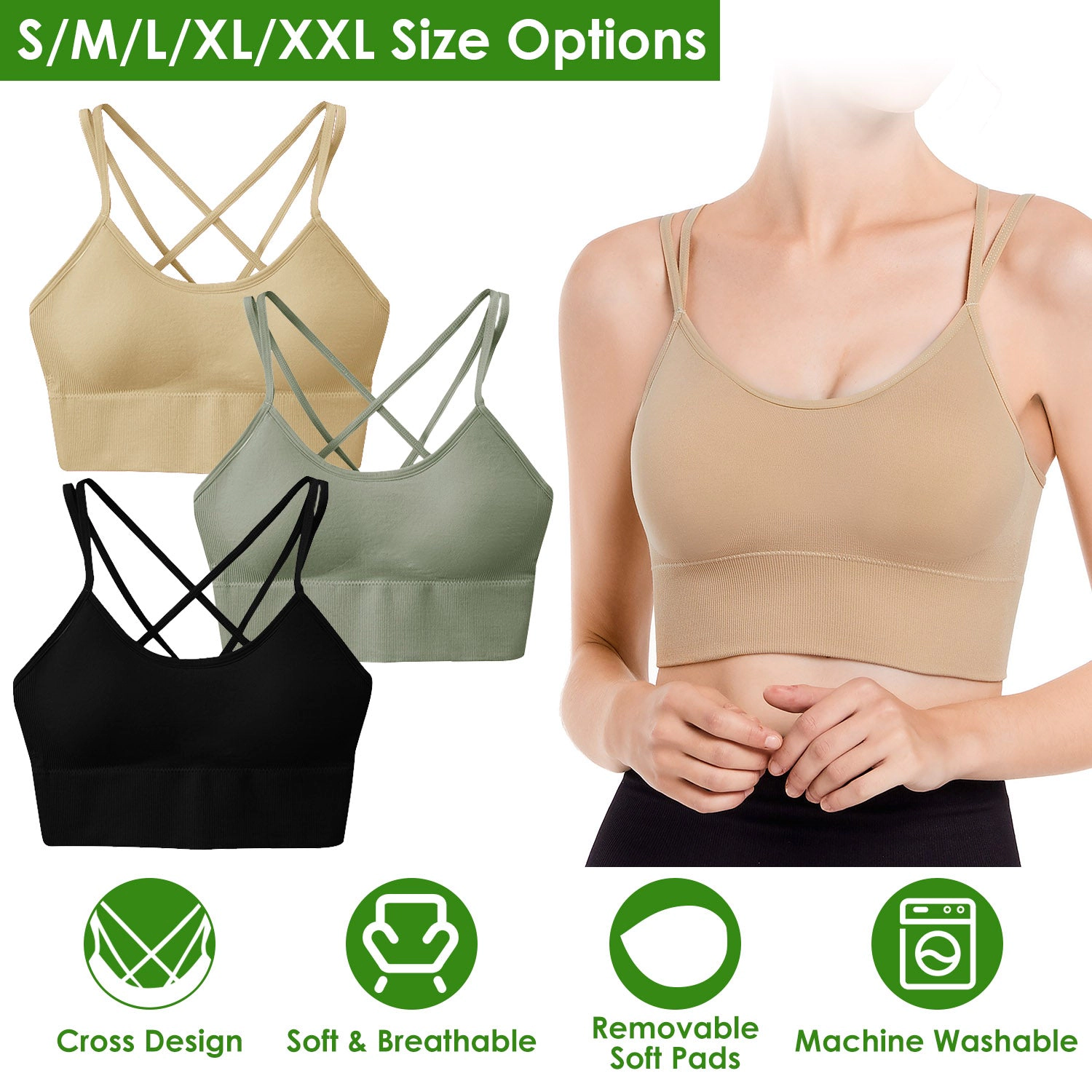 GBruno Padded Cross-Back Sports Bras 3-Pack
