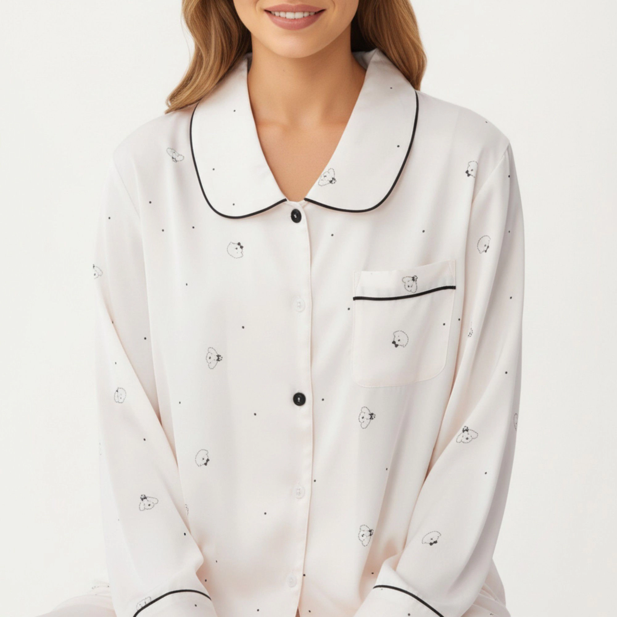 Anna-Kaci Women's 2-Piece Printed Button Front Pajama Top with Contrast Piping and Matching Relaxed Fit Lounge Pants