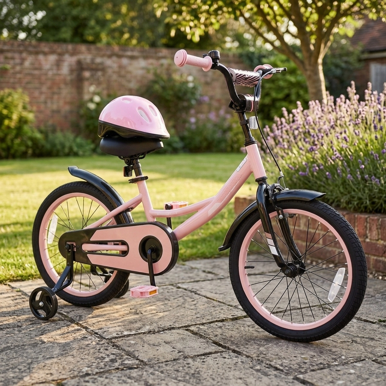 18-in Kids Bicycle Girls 145-lb Seat Capacity Crack-Resistant Tires Kickstand Detachable Training Wheels Ages 4-8 Pink